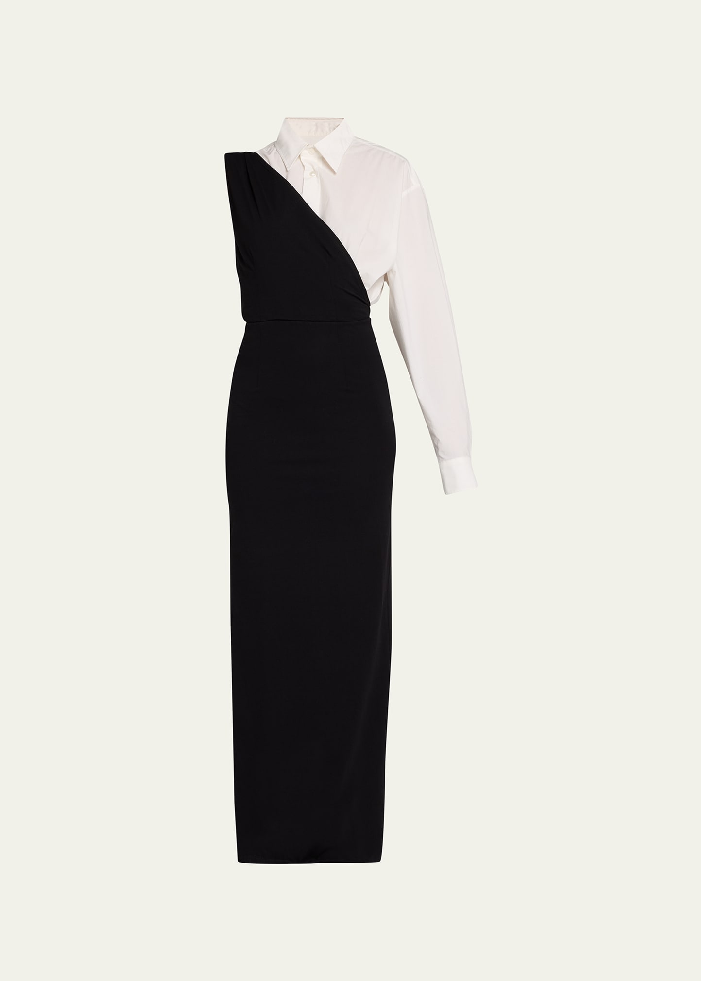 Mm6 Maison Margiela Combo One-sleeve Maxi Dress In Black/off White