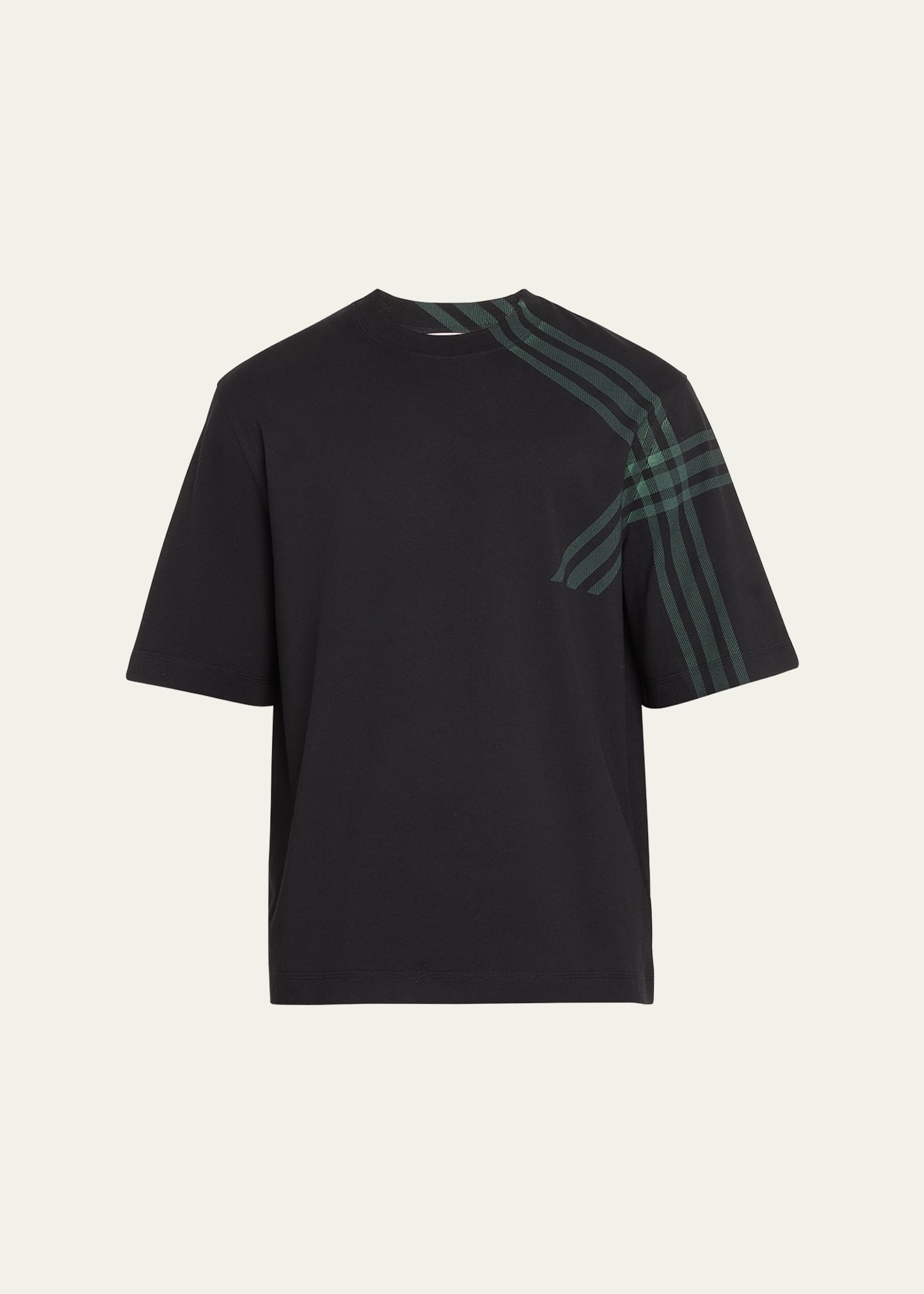 Shop Burberry Men's T-shirt With Plaid Shoulder In Black