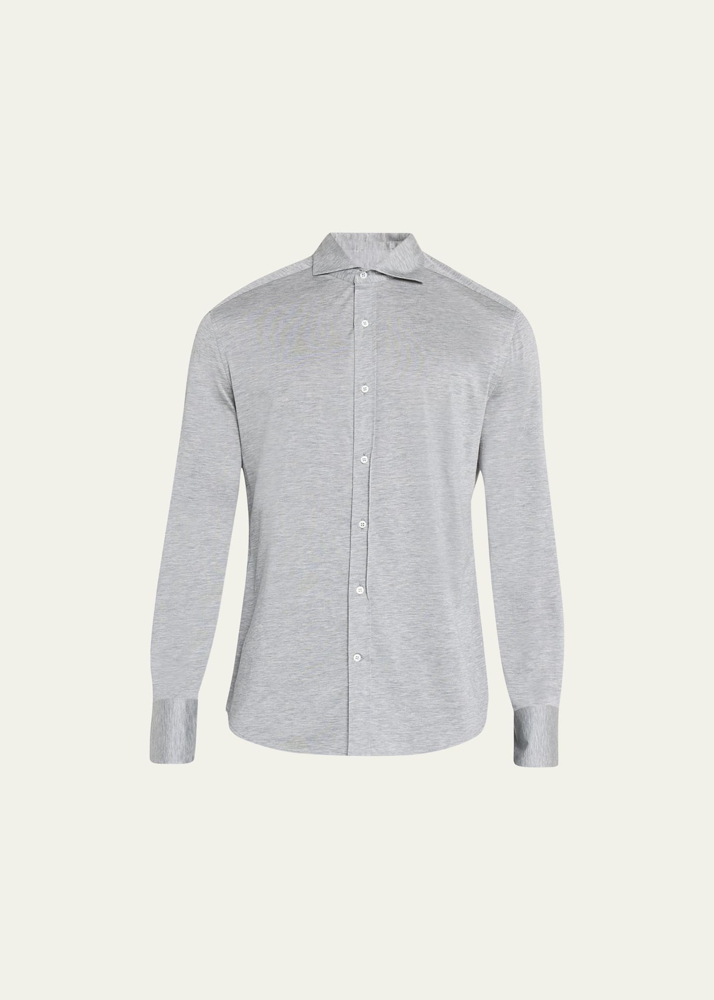 Brunello Cucinelli Men's Silk-cotton Jersey Sport Shirt In C571 Mid Grey