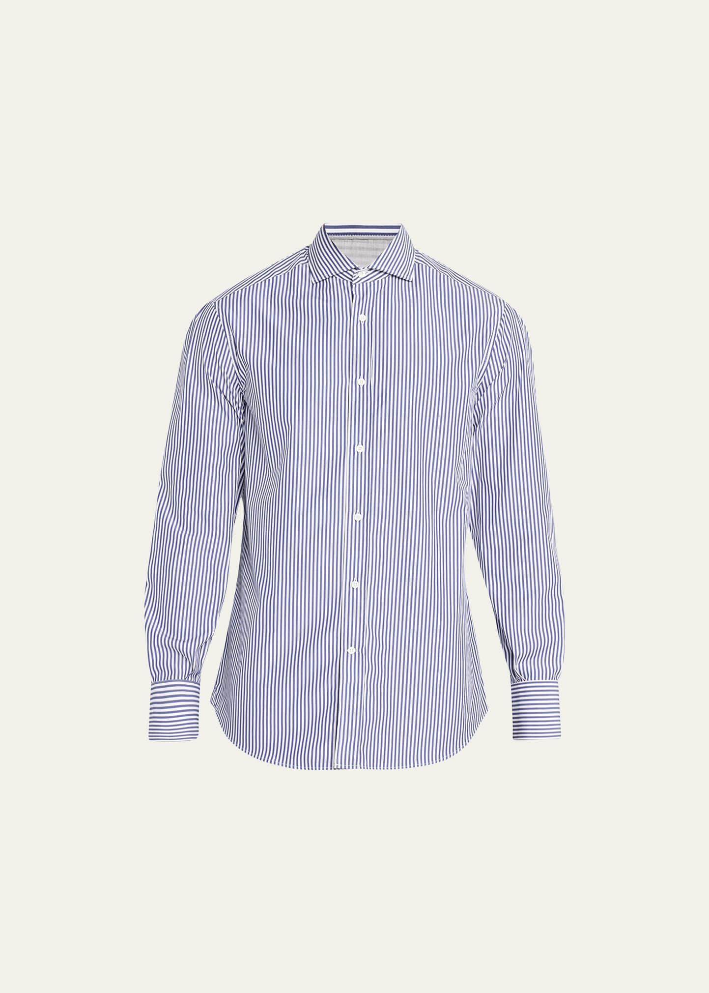 Brunello Cucinelli Men's Cotton Pinstripe Sport Shirt In C032 White Blue