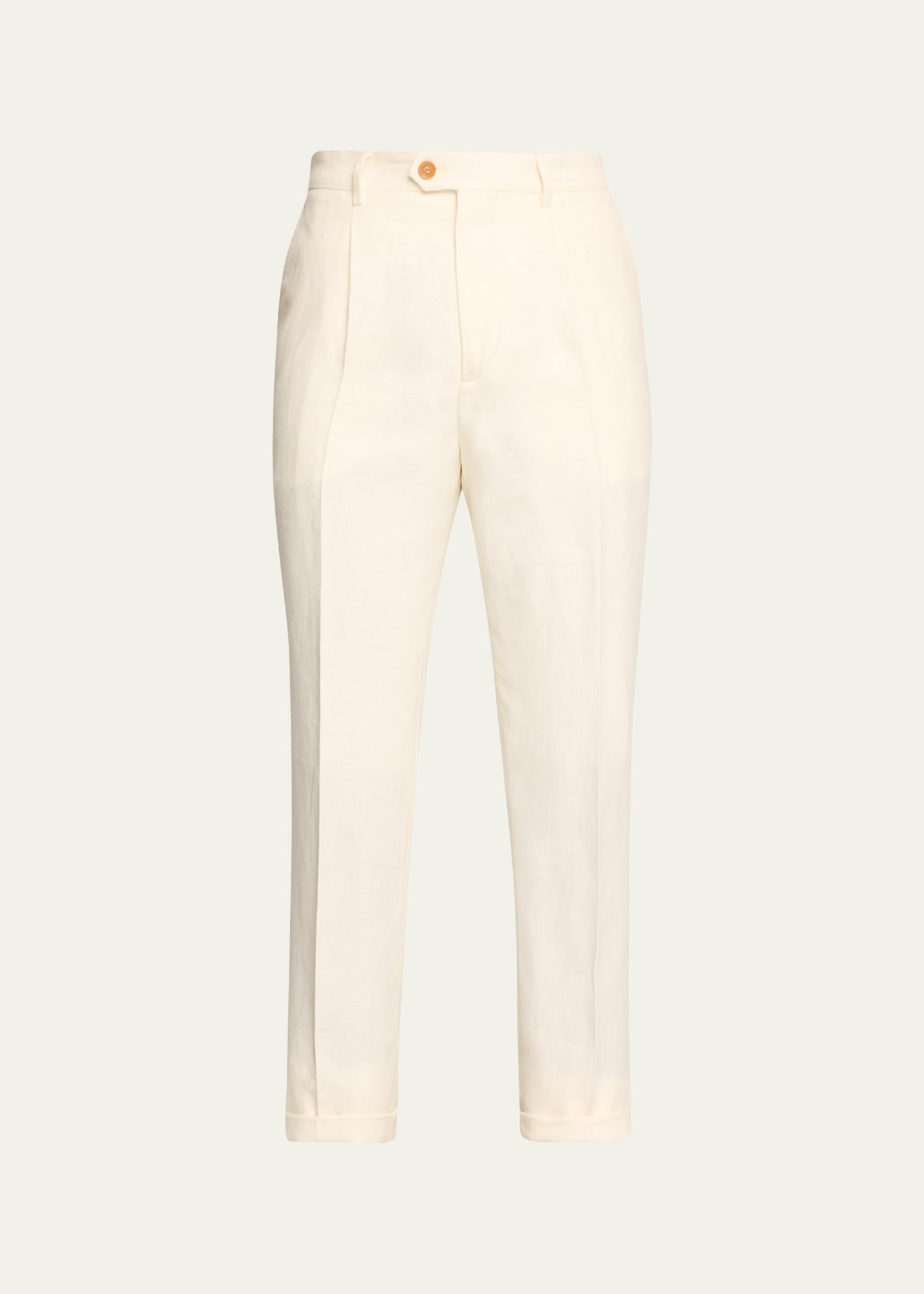 Brunello Cucinelli Men's Single-pleated Trousers In White