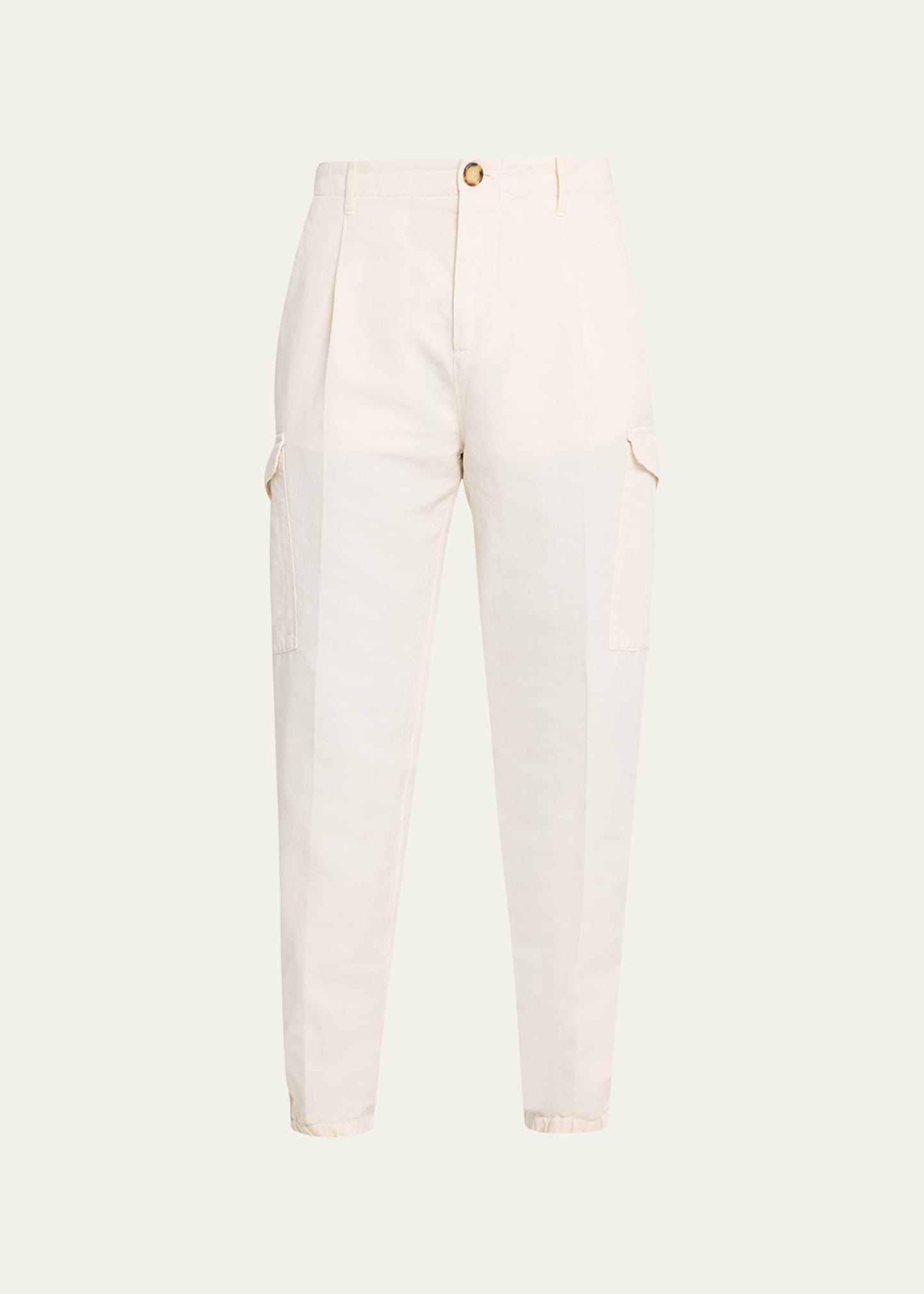 Shop Brunello Cucinelli Men's Ergonomic-fit Cargo Pants In C5797 Off White
