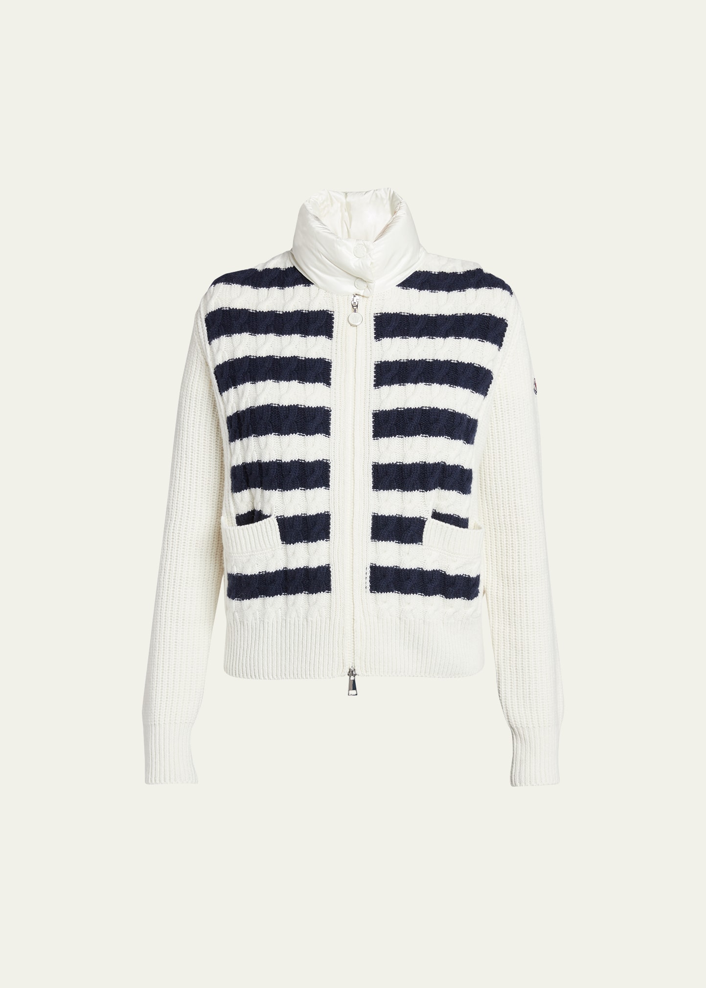 Shop Moncler Striped Hybrid Cardigan In Dark Blue