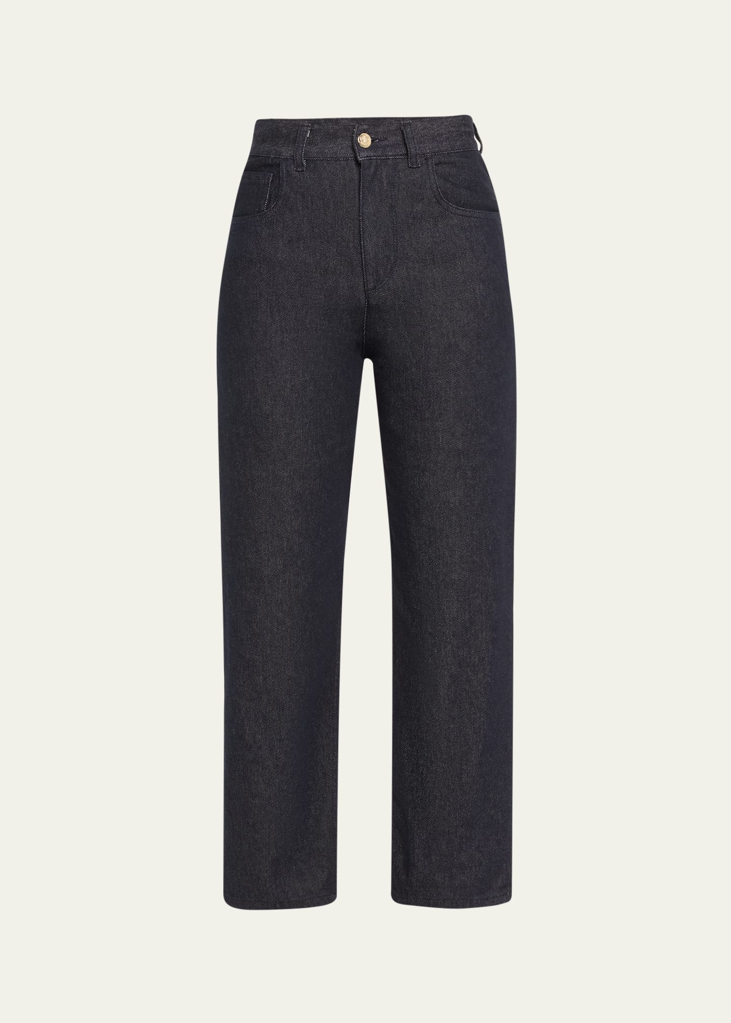 Shop Moncler Mid-rise Straight-leg Cotton Stretch Trousers In Navy