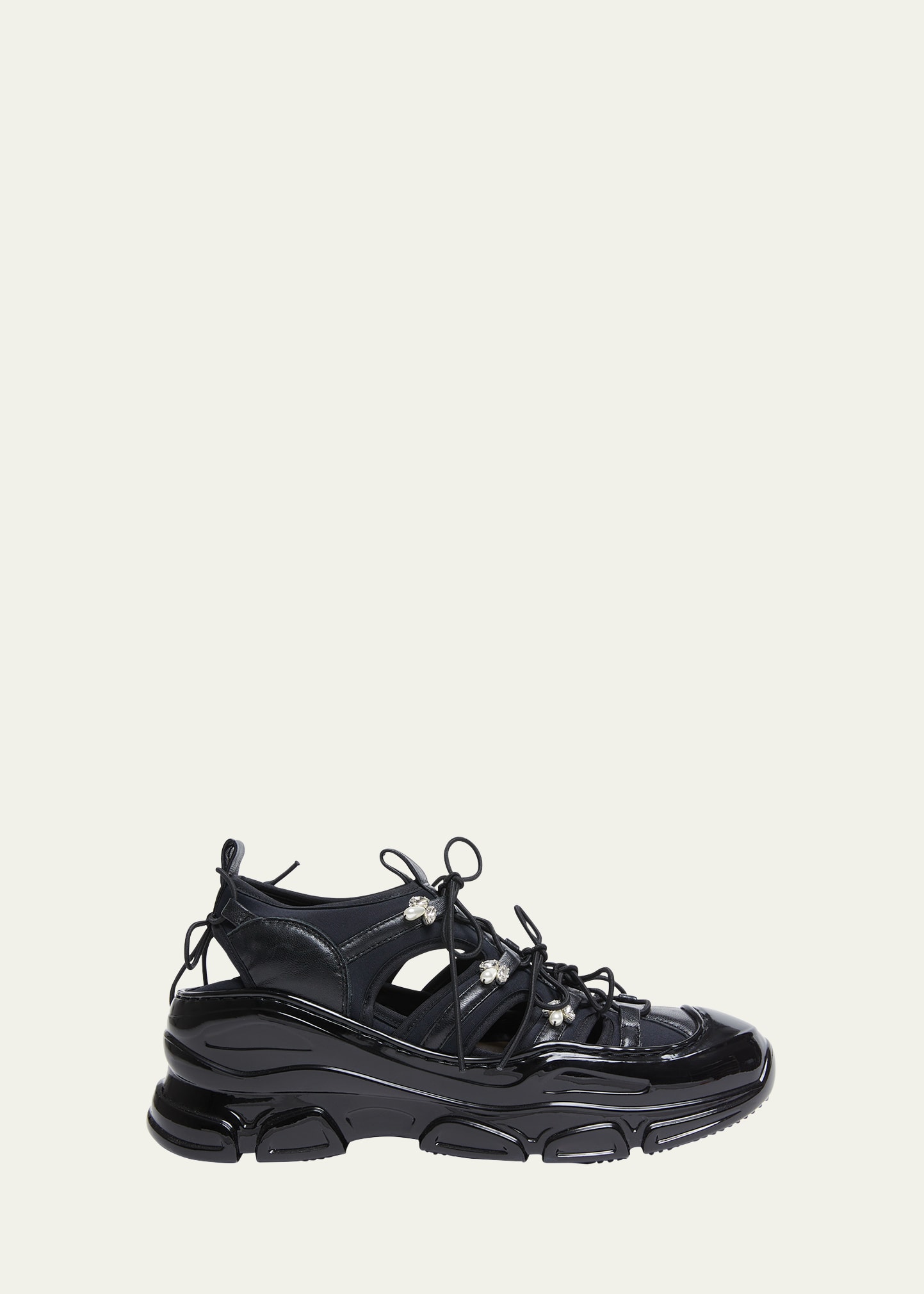 Simone Rocha Beaded Classic Tracker Trainers Black Nappa/pearl/clear In Black Nappa Pearl