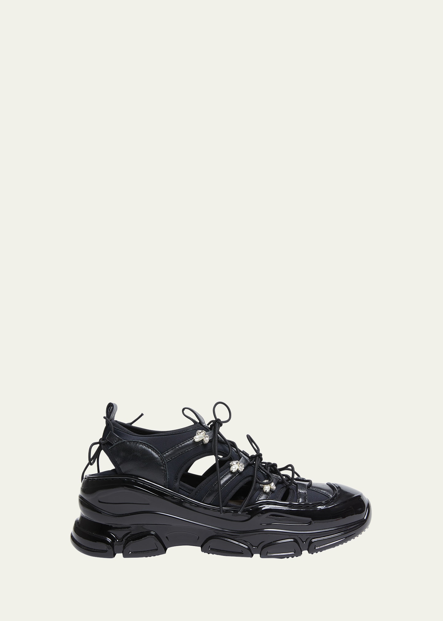 Shop Simone Rocha Crystal Beaded Cutout Trainer Sneakers In Black Nappa Pearl