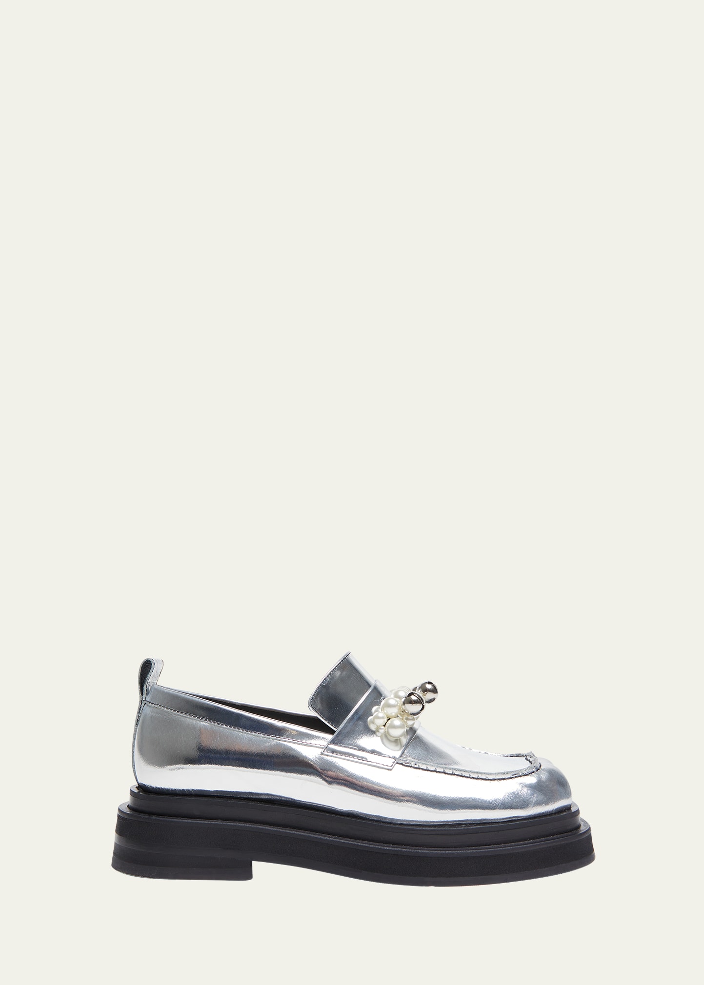 Shop Simone Rocha Metallic Bell Charms Leather Loafers In Silver Pearl