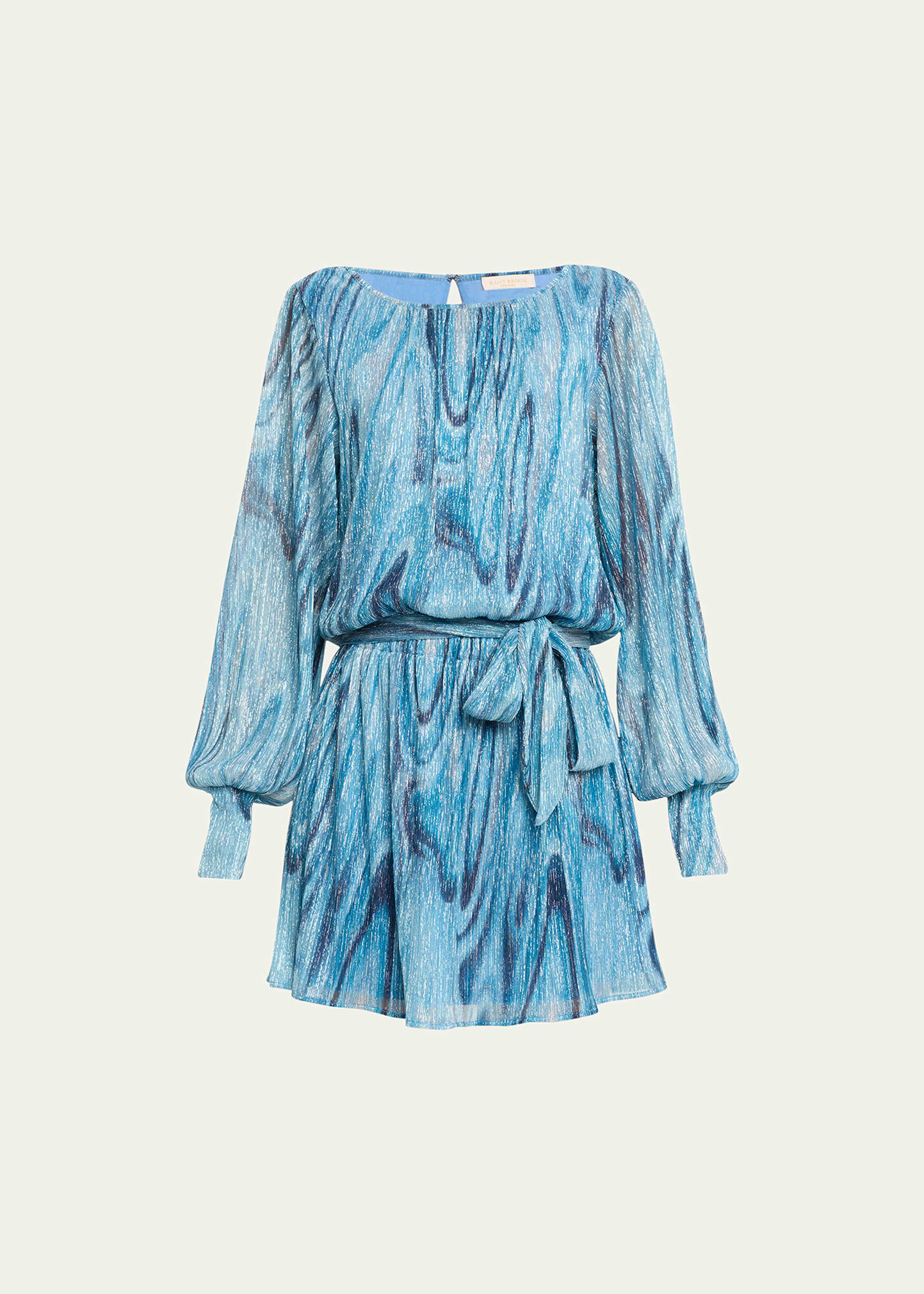 Ramy Brook Emberly Long Sleeve Mini Dress In Calypso Blue Lure