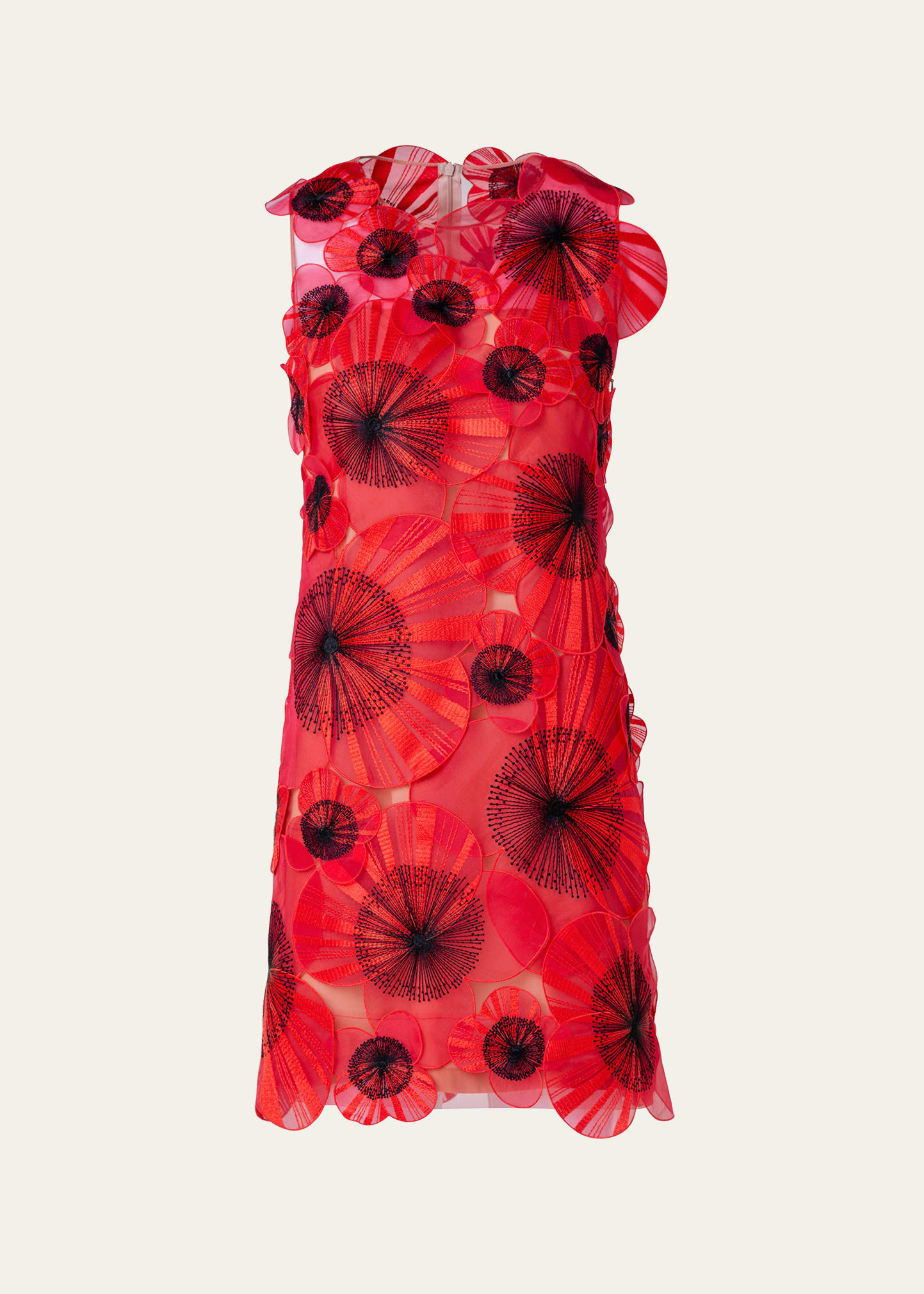 Shop Akris Anemone Sheath Dress With Silk Organza Floral Detail In Poppy-black