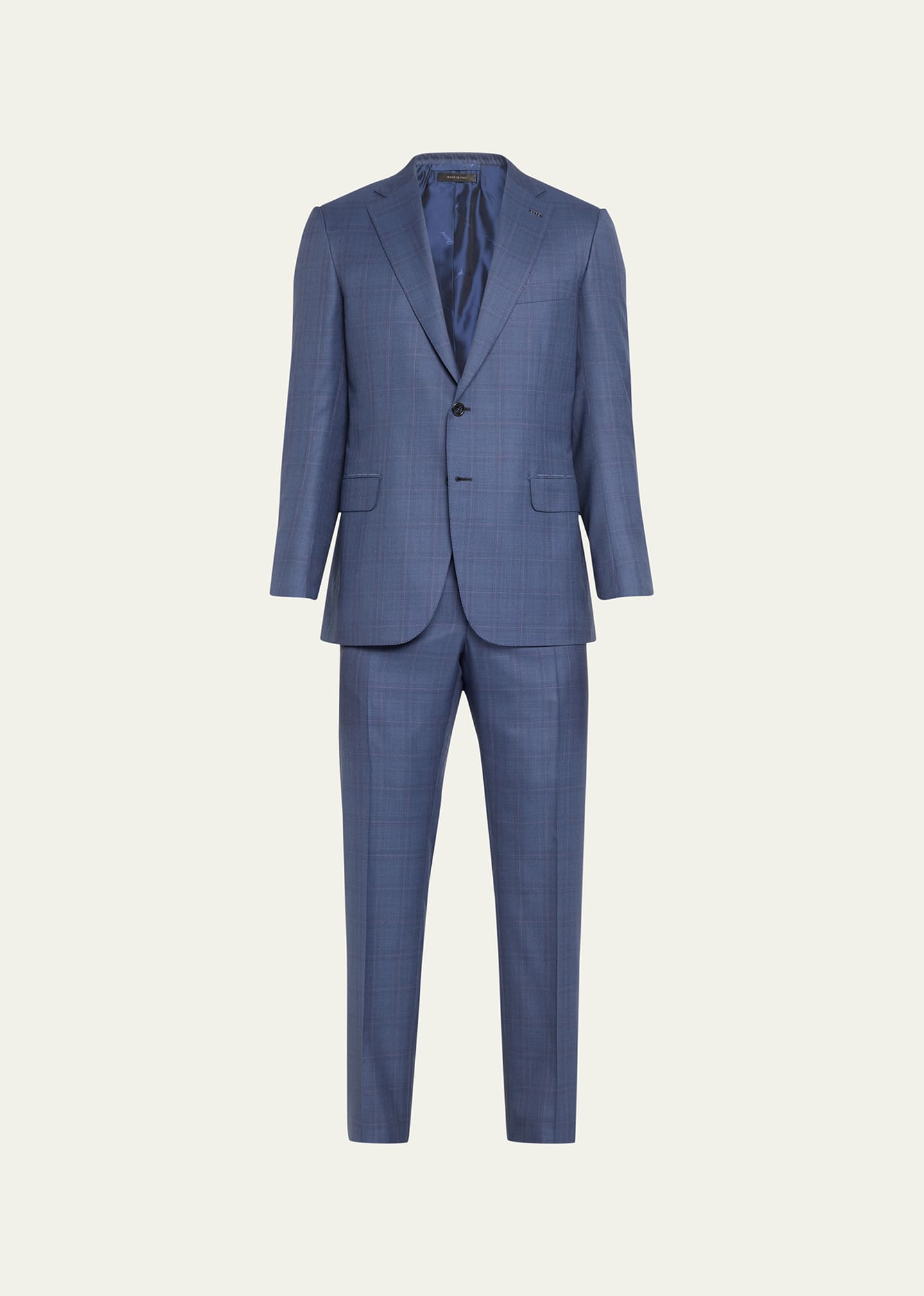Shop Brioni Men's Brun Super 150's Plaid Suit In Sapphire