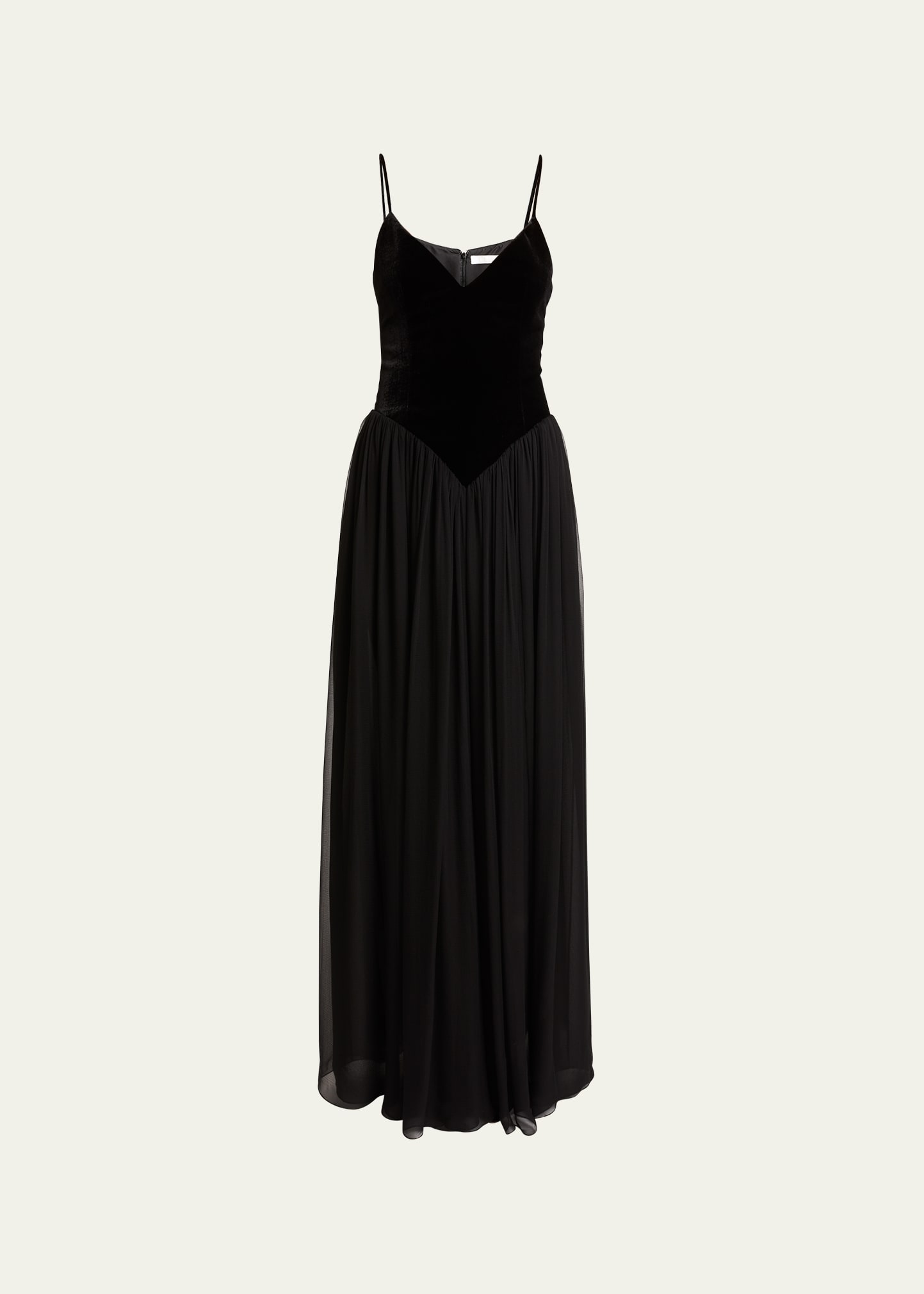 Chloé Velvet V-waist Fit-flare Gown In Black