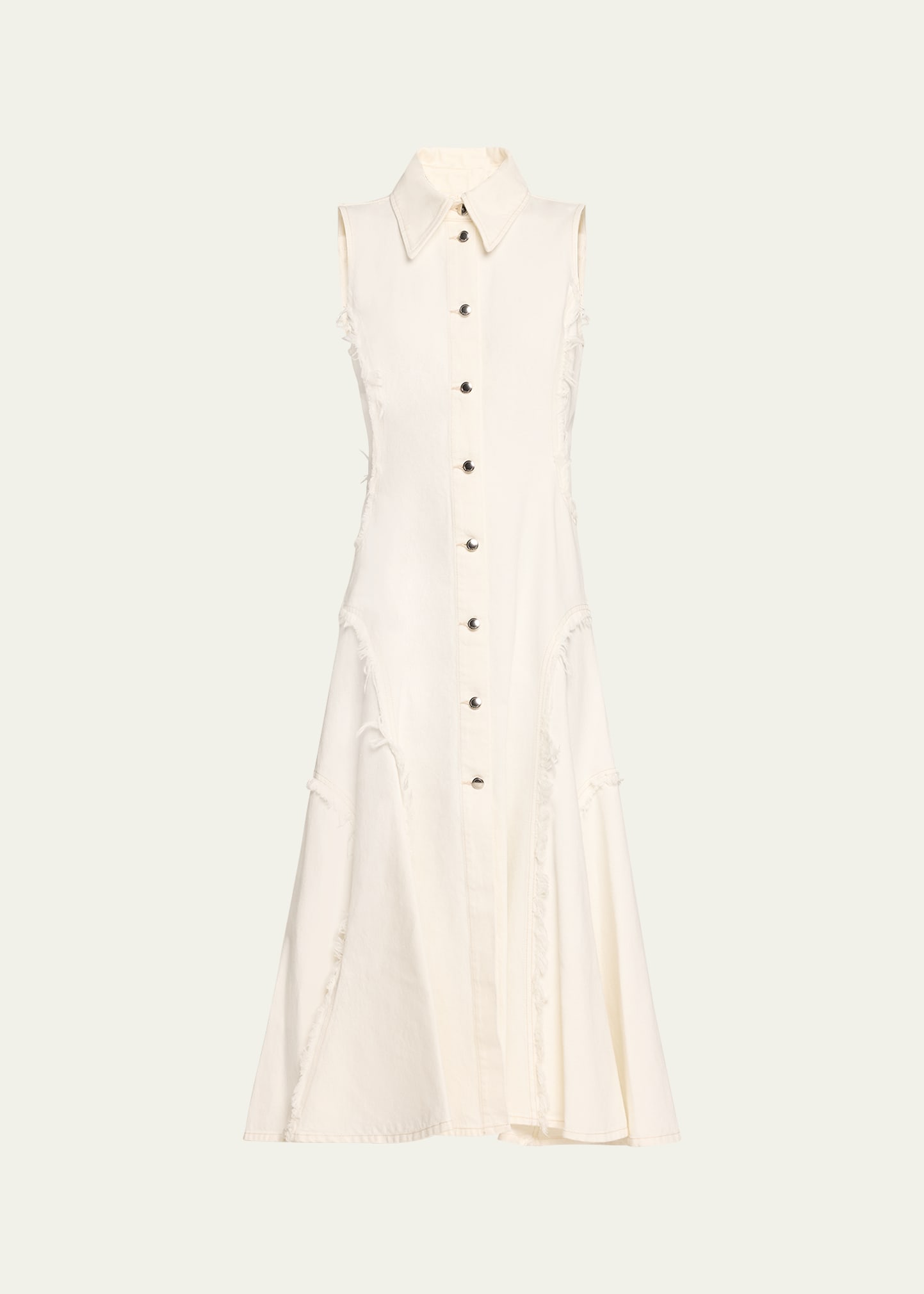 Shop Chloé Raw Edge Denim Button Down Midi Dress In White