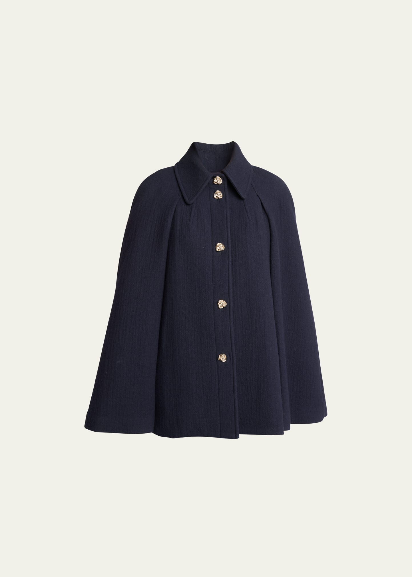Shop Chloé Waffle Wool Short Cape Coat With Knot Buttons In Ink Navy