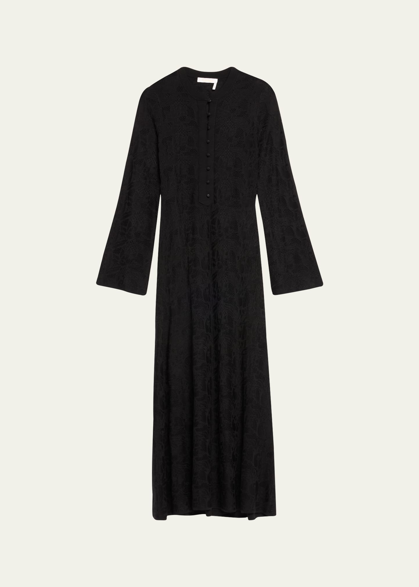Shop Chloé Long Jacquard Wool Silk Dress In Black