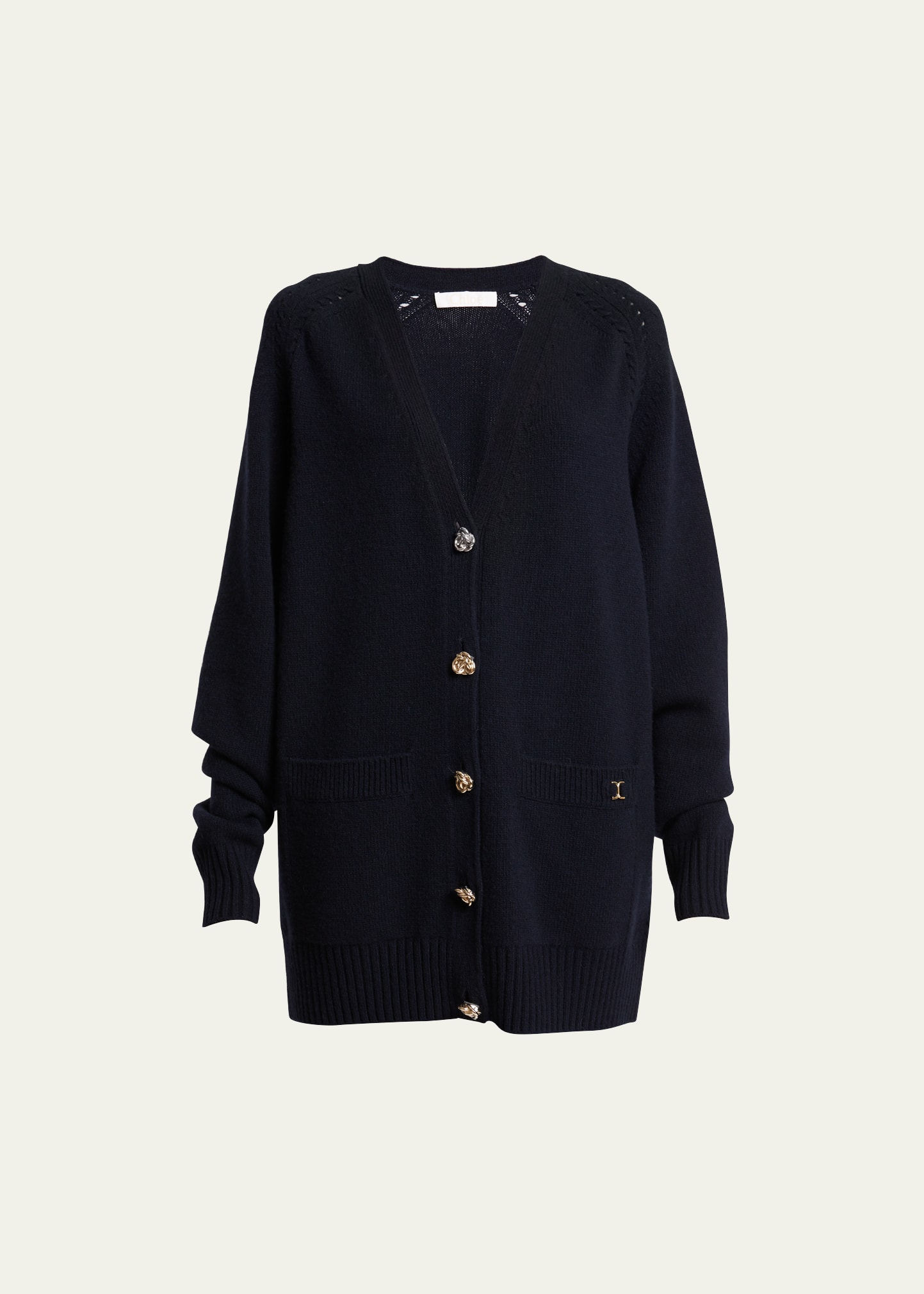 CHLOÉ KNOT-BUTTON RECYCLED CASHMERE CARDIGAN