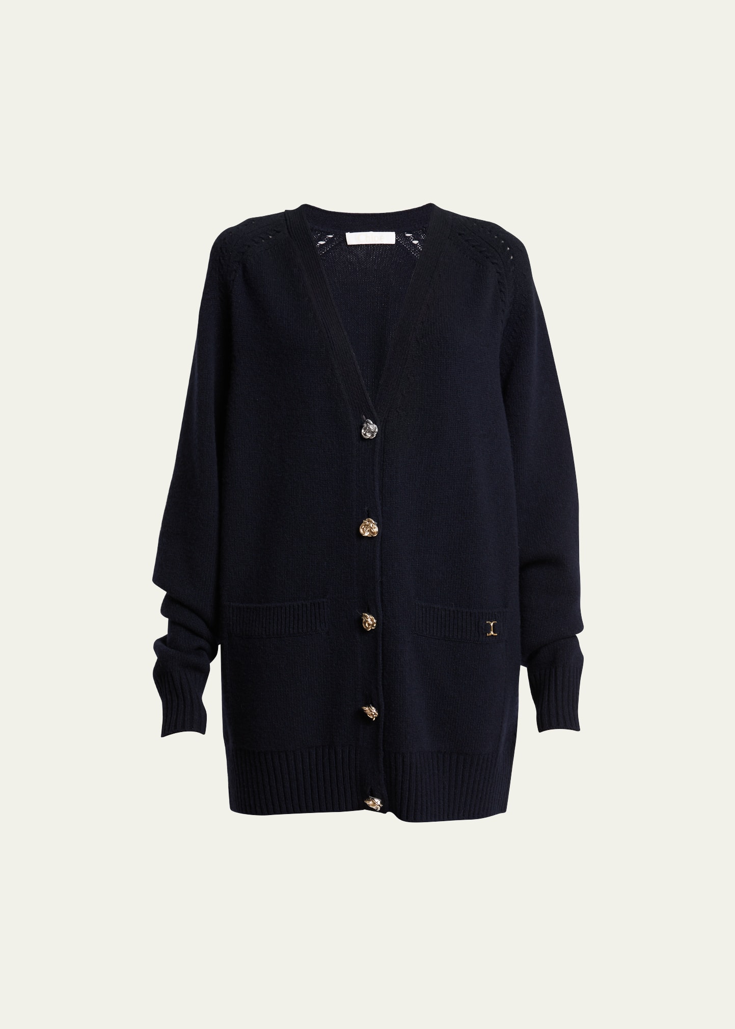 Chloé Knot-button Recycled Cashmere Cardigan In Iconic Navy
