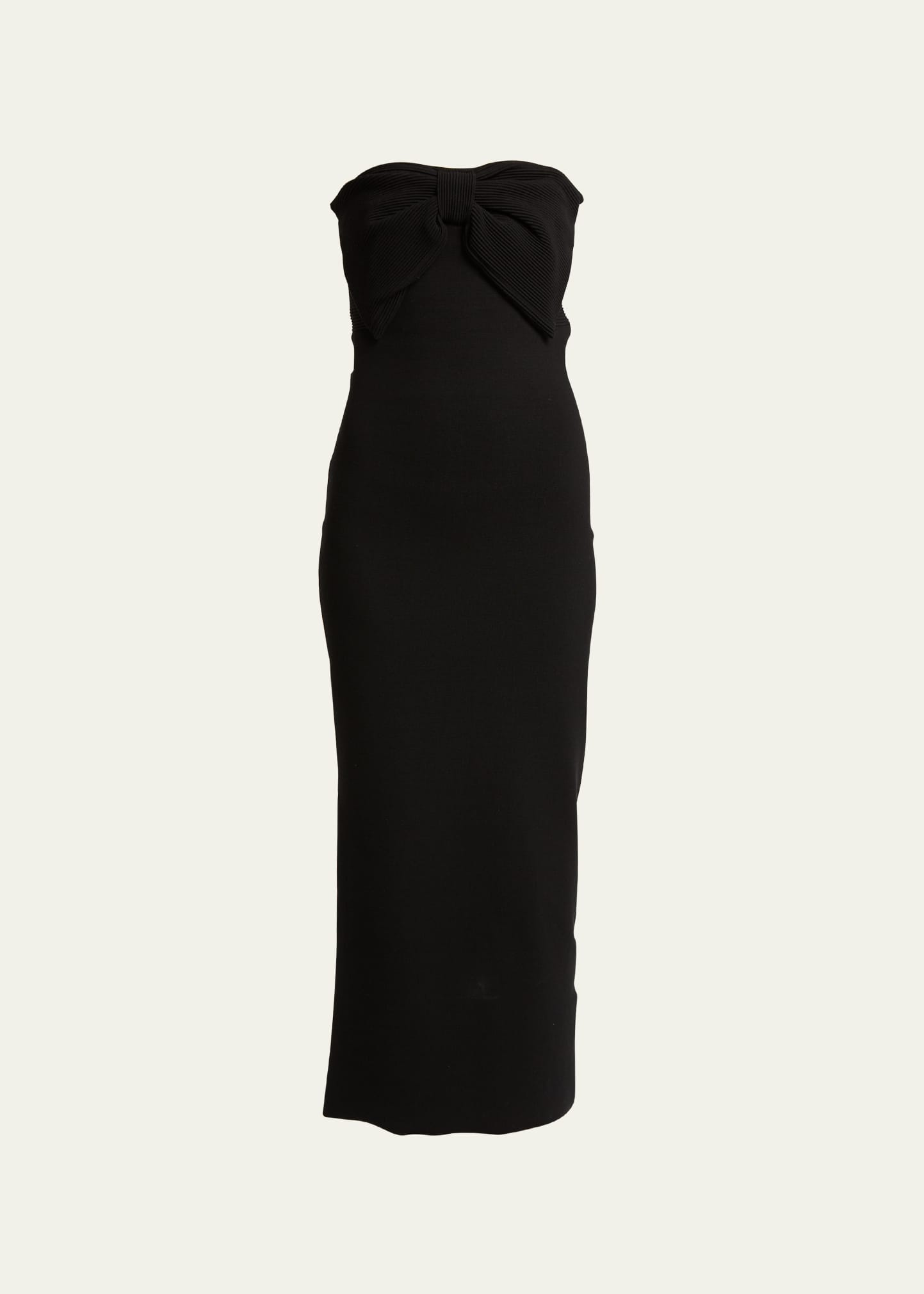 Shop Chloé Rib Bow Strapless Knit Midi Dress In Black