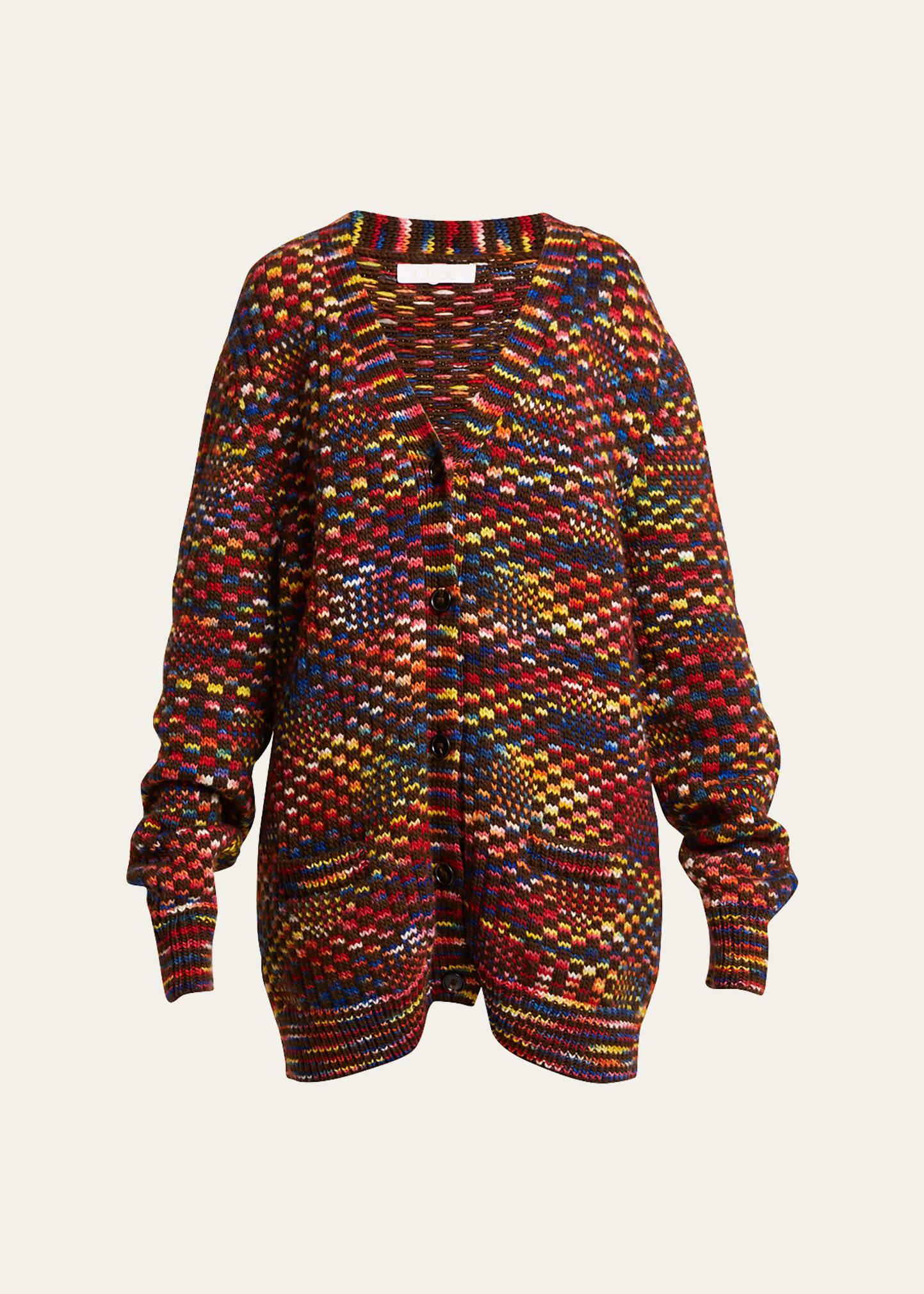 Shop Chloé Checker Jacquard Knit Cardigan In Multicolor 1