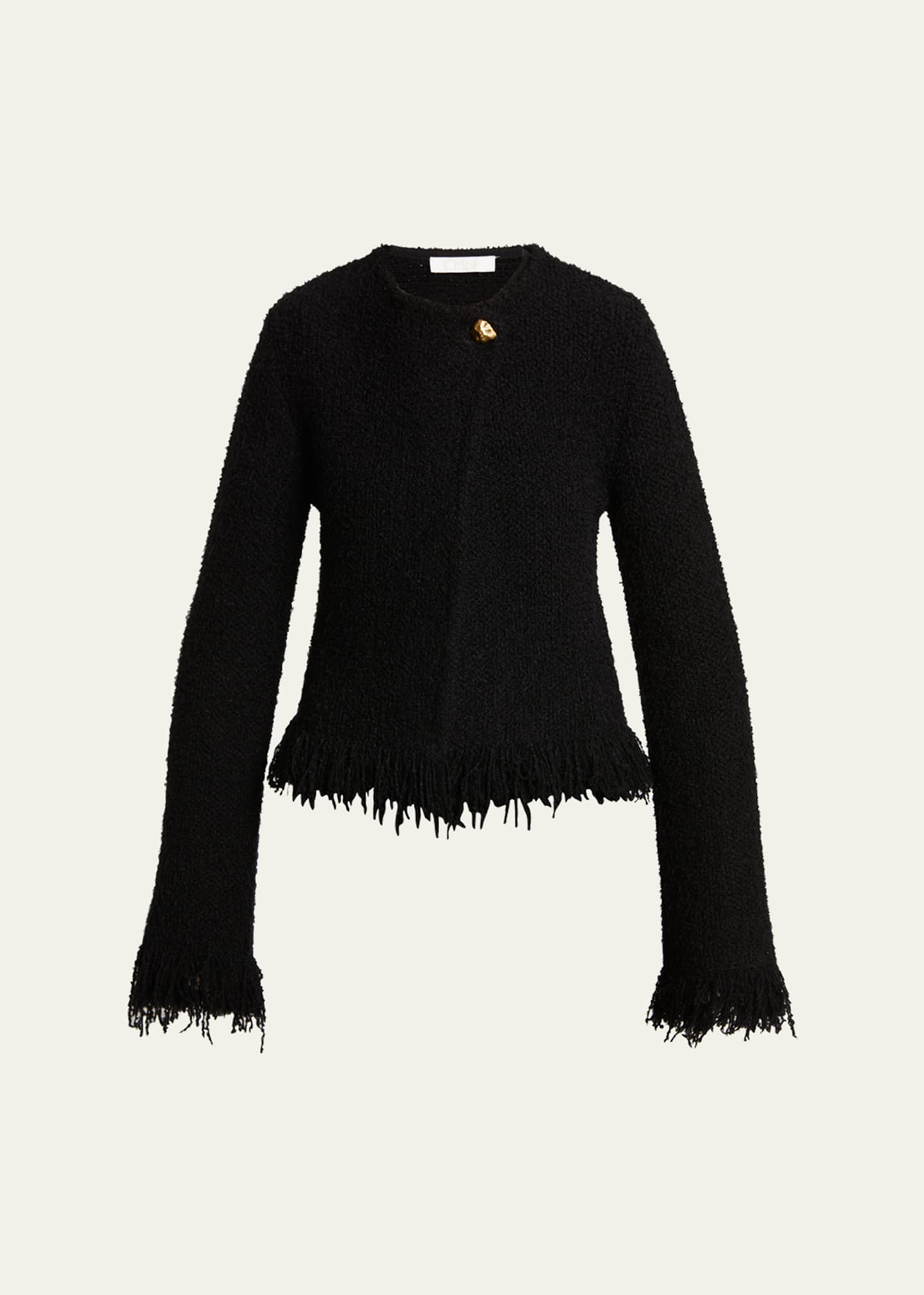 Shop Chloé Fringe-edge Silk-cashmere Tweed Boucle Knit Jacket In Black
