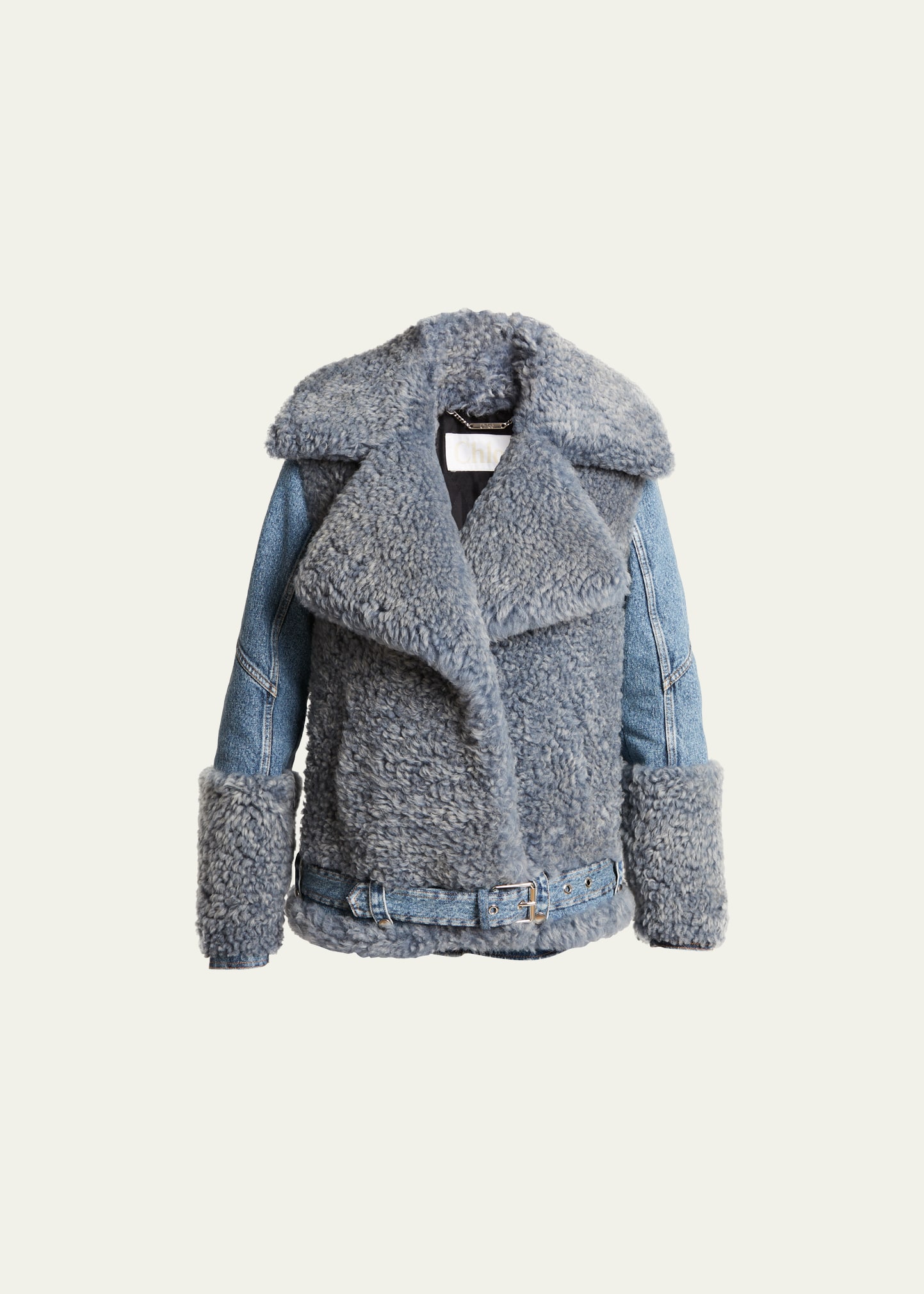 Chloé Hybrid Biker Jacket Blue Size 6 100% Lambskin In Foggy Blue