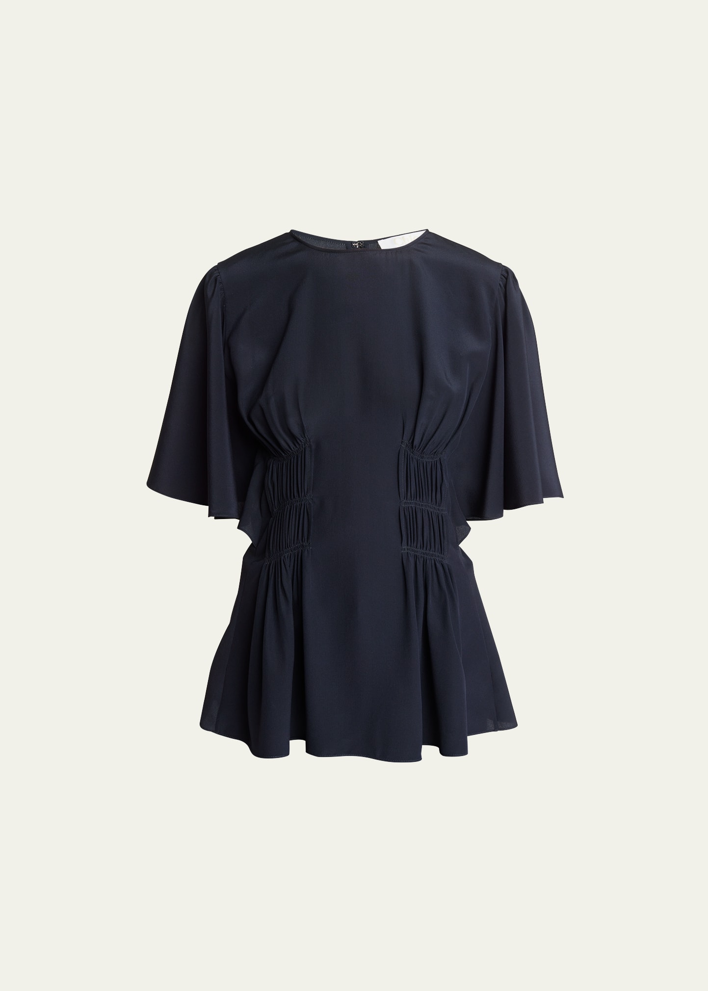 Shop Chloé Pleated Short-sleeve Crepe De Chine Top In Ink Navy