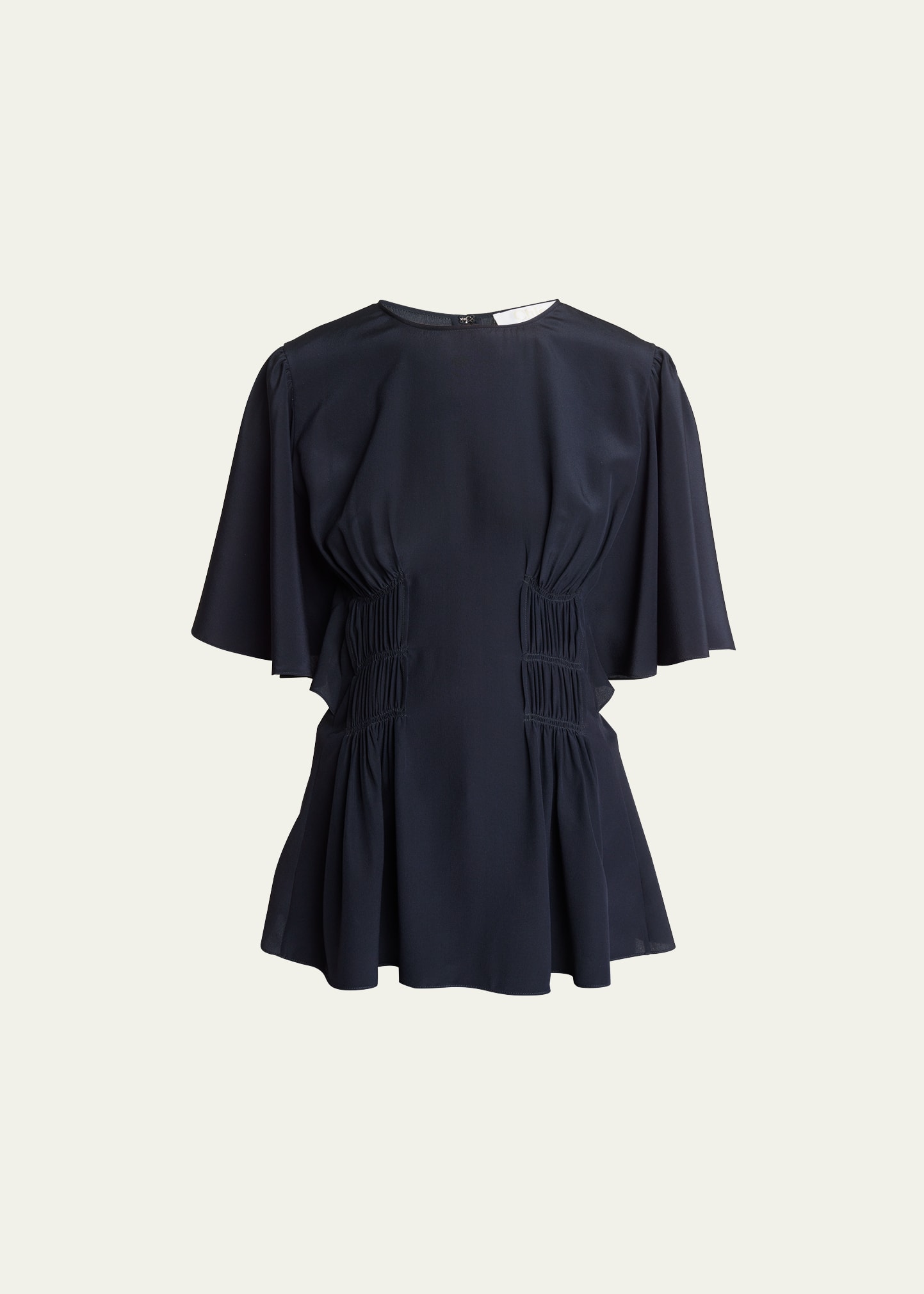 Chloé Crepe De Chine Ruffled Blouse In Ink Navy