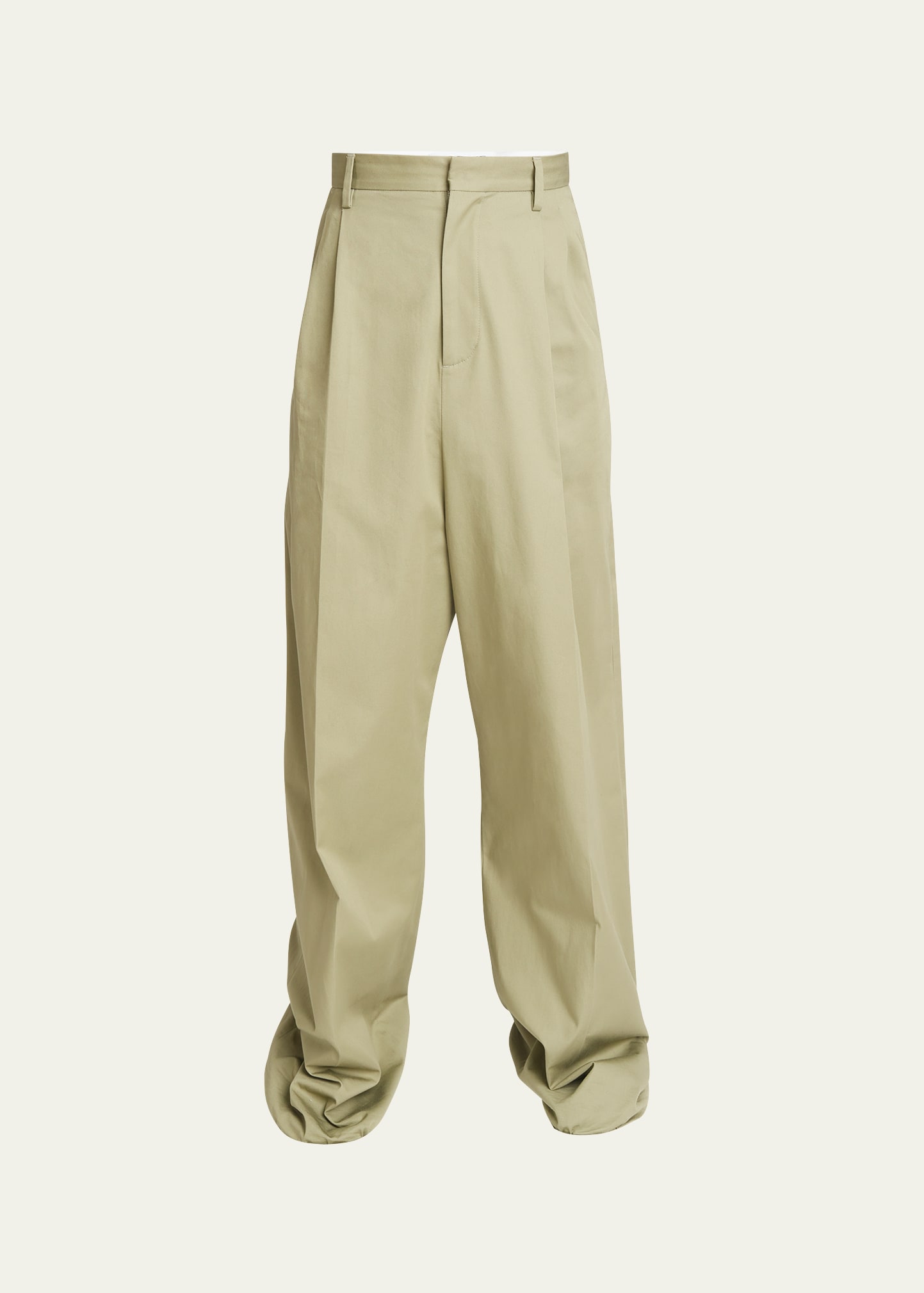 Loewe Men's Pleated Loose Cotton-blend Trousers In Military G
