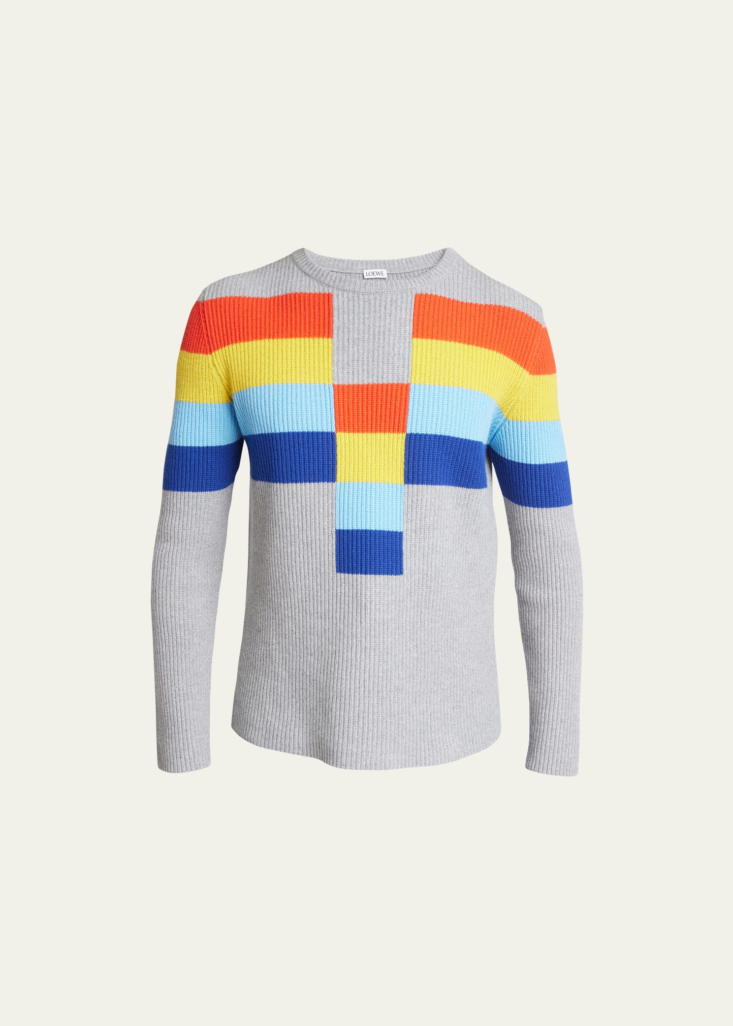 Loewe Men's Geometric Rainbow Striped Sweater In Grey/multi