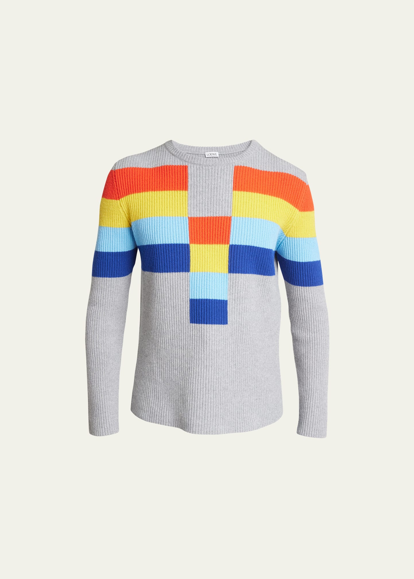 Loewe Striped Crew Neck Ribbed Sweater In Grey/multi