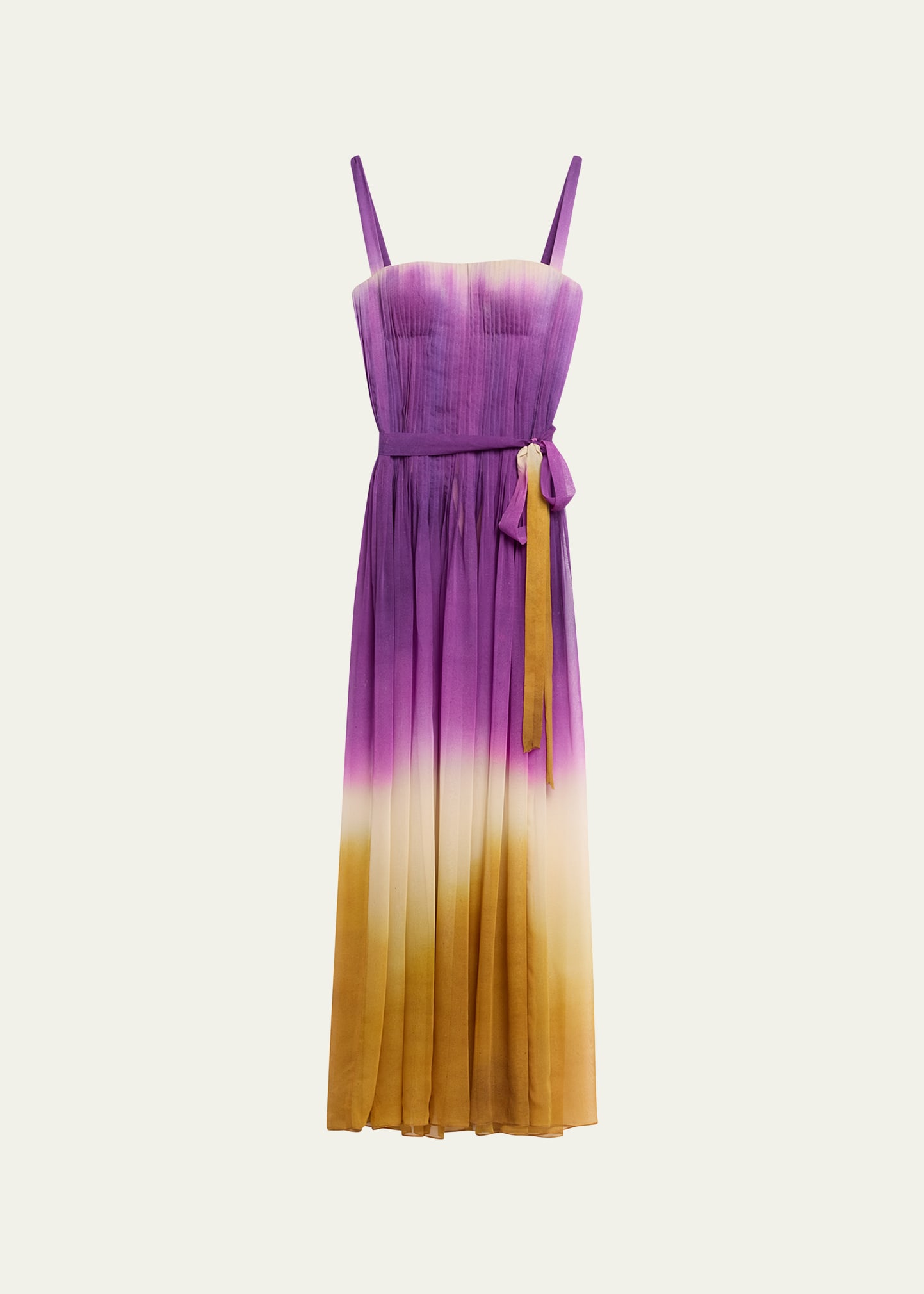 Oscar De La Renta Pintuck Abstract Ombre Silk Sleeveless Gown In Violet Sepia
