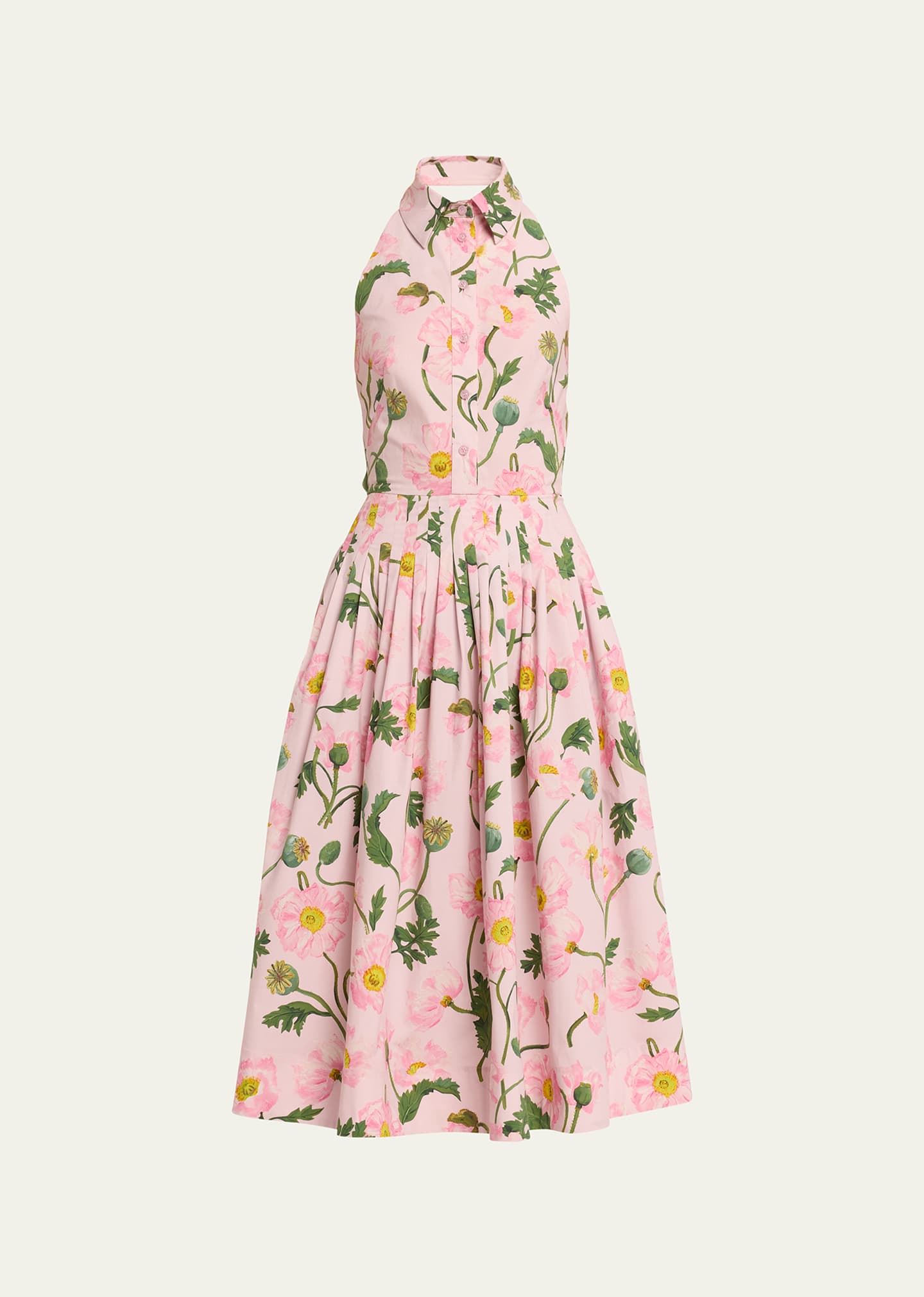 Oscar De La Renta Floral-print Cotton-blend Poplin Halterneck Midi Dress In Pink Soft Pink