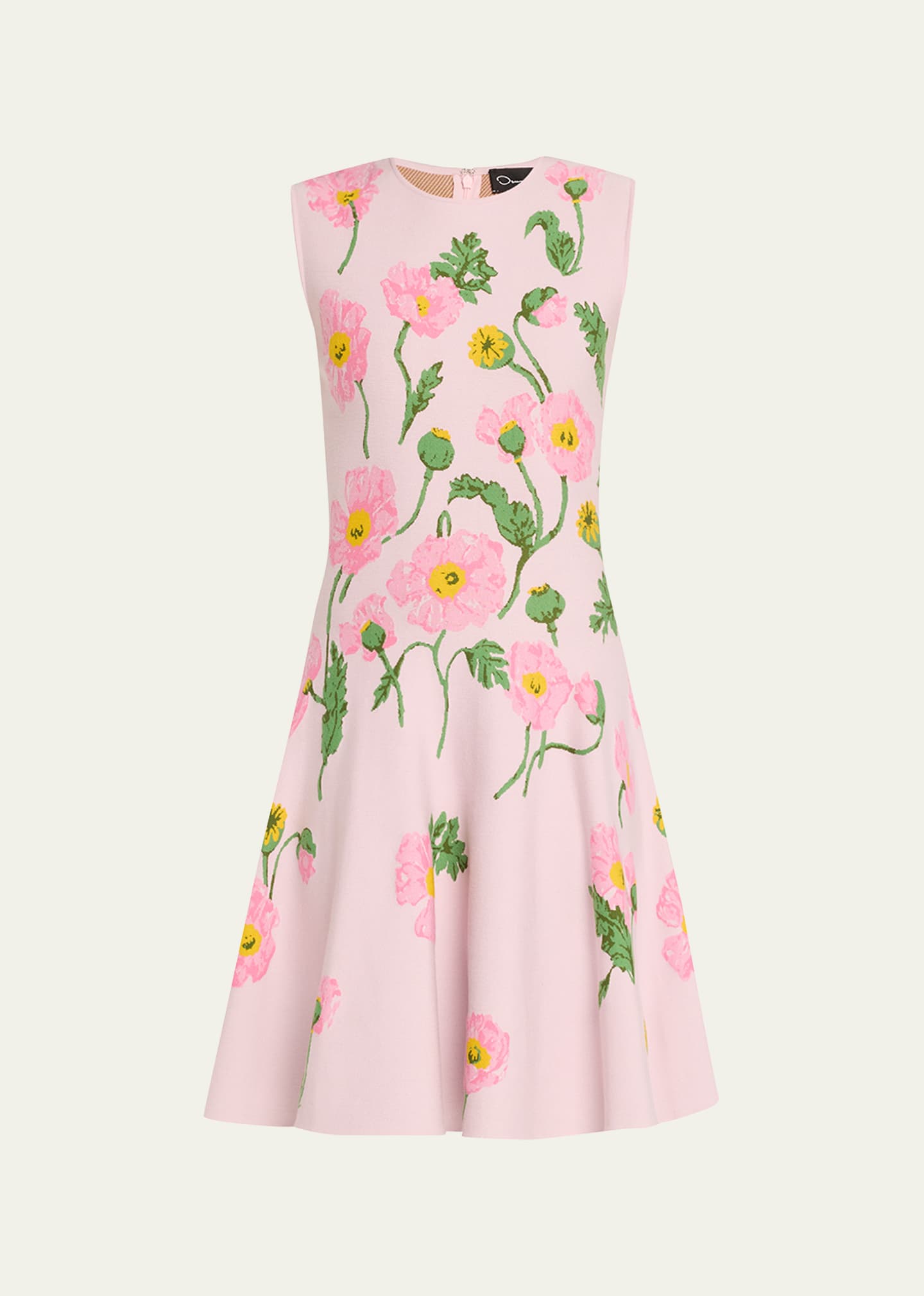 Shop Oscar De La Renta Painted Poppies Jacquard Sleeveless A-line Dress In Pink Soft Pink