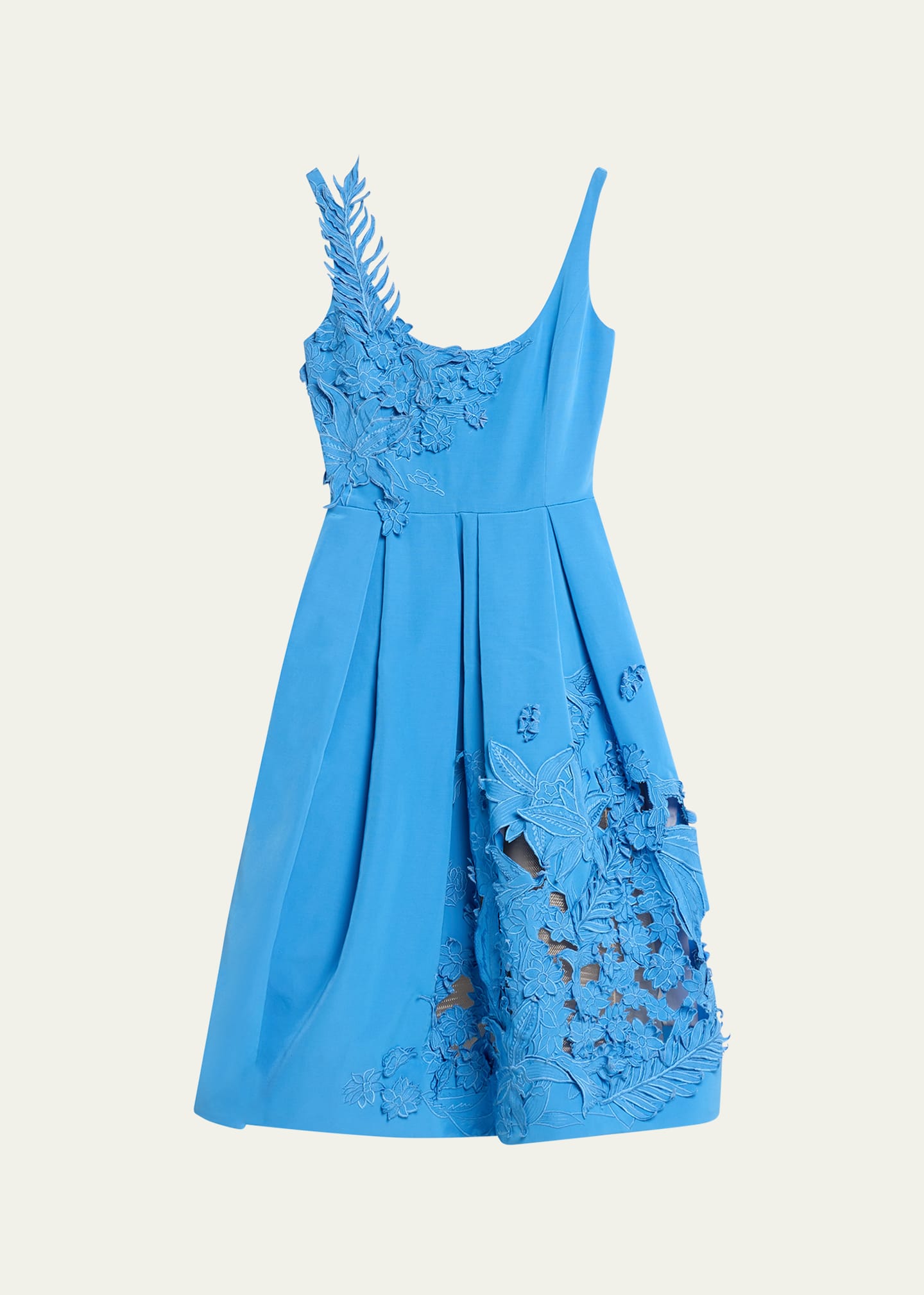 Oscar De La Renta Scoop-neck Floral And Fauna Embroidered Cocktail Dress In Cerulean