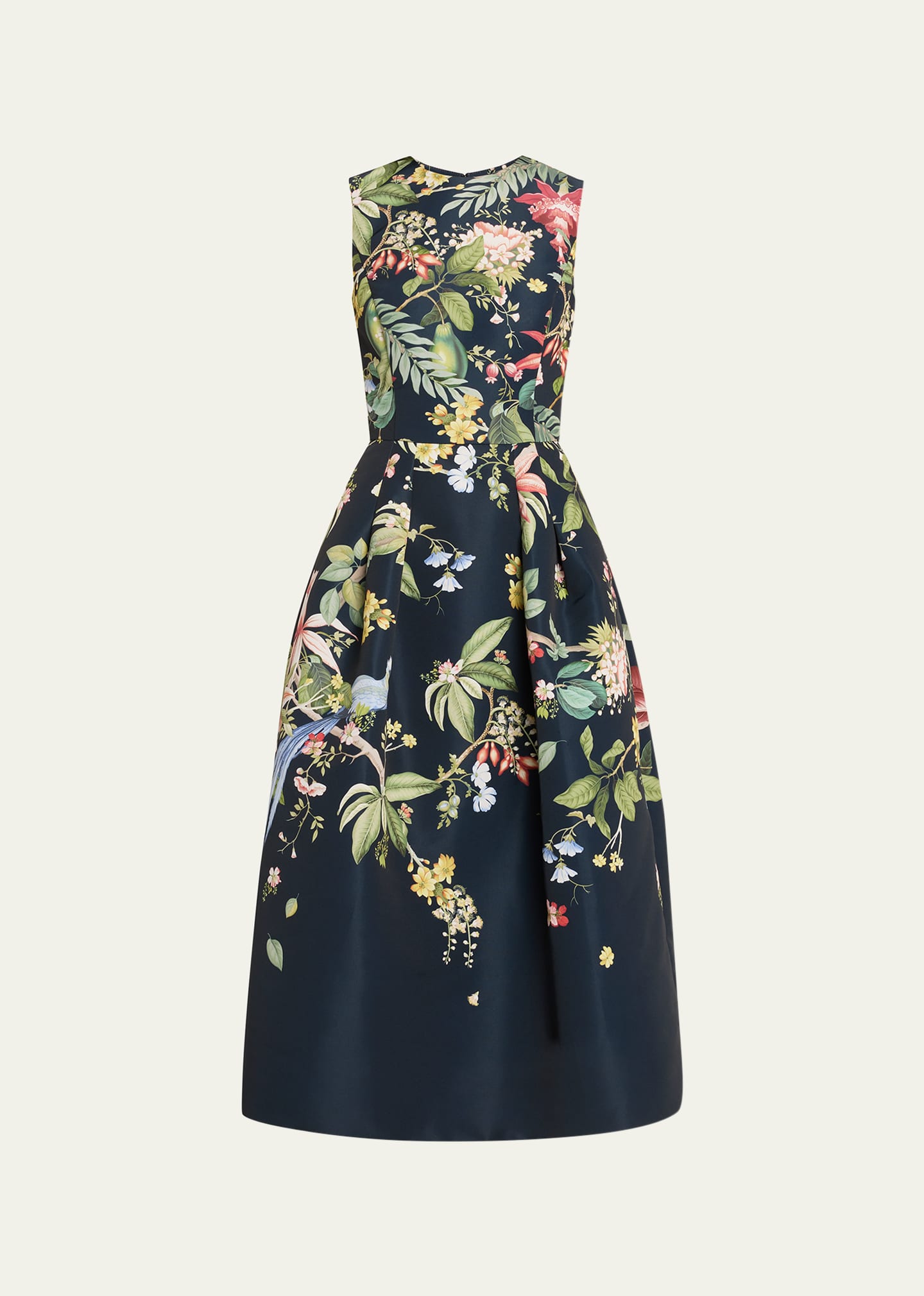 Oscar De La Renta Degrade Floral Fauna-print Sleeveless Fit-&-flare Midi Dress In Navy Multi