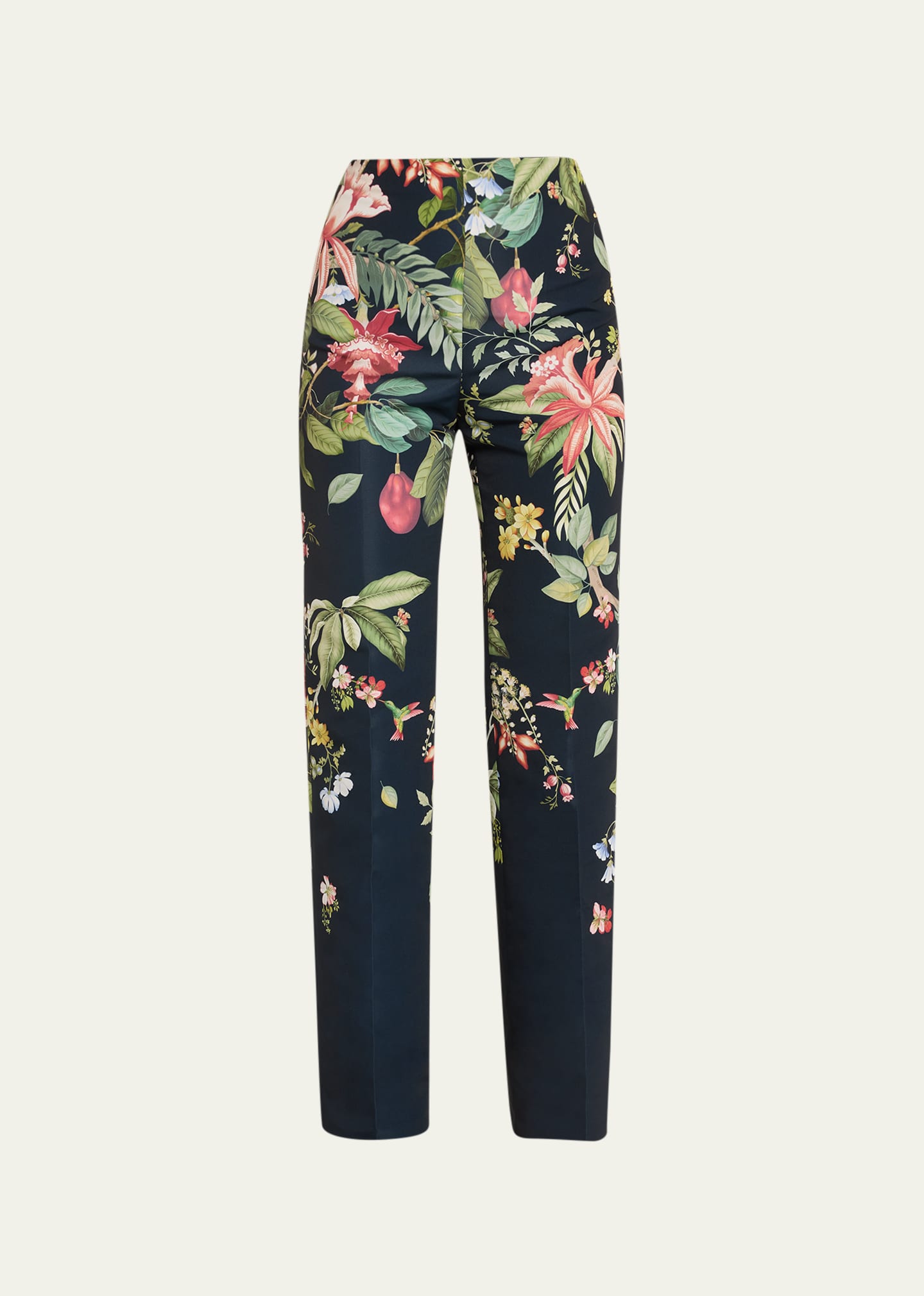 High-Rise Degrade Floral Fauna Faille Slim-Leg Ankle Pants