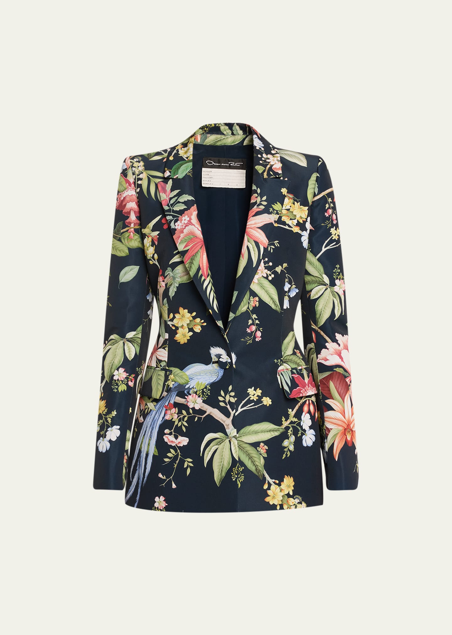 Oscar De La Renta Degrade Floral And Fauna Faille Single-breasted Blazer Jacket In Navy Multi