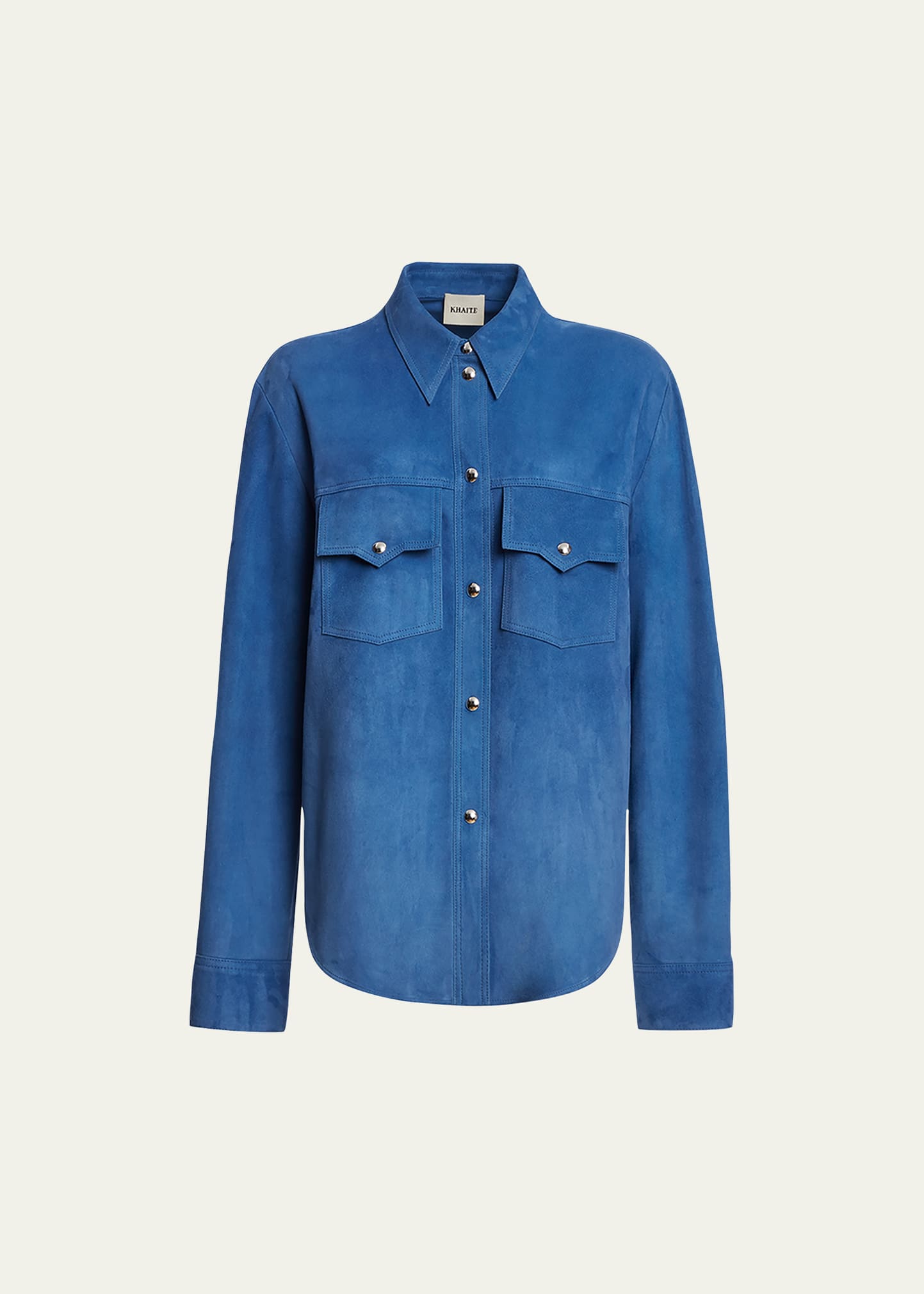 Khaite Jinn Suede Leather Collared Top In Blue