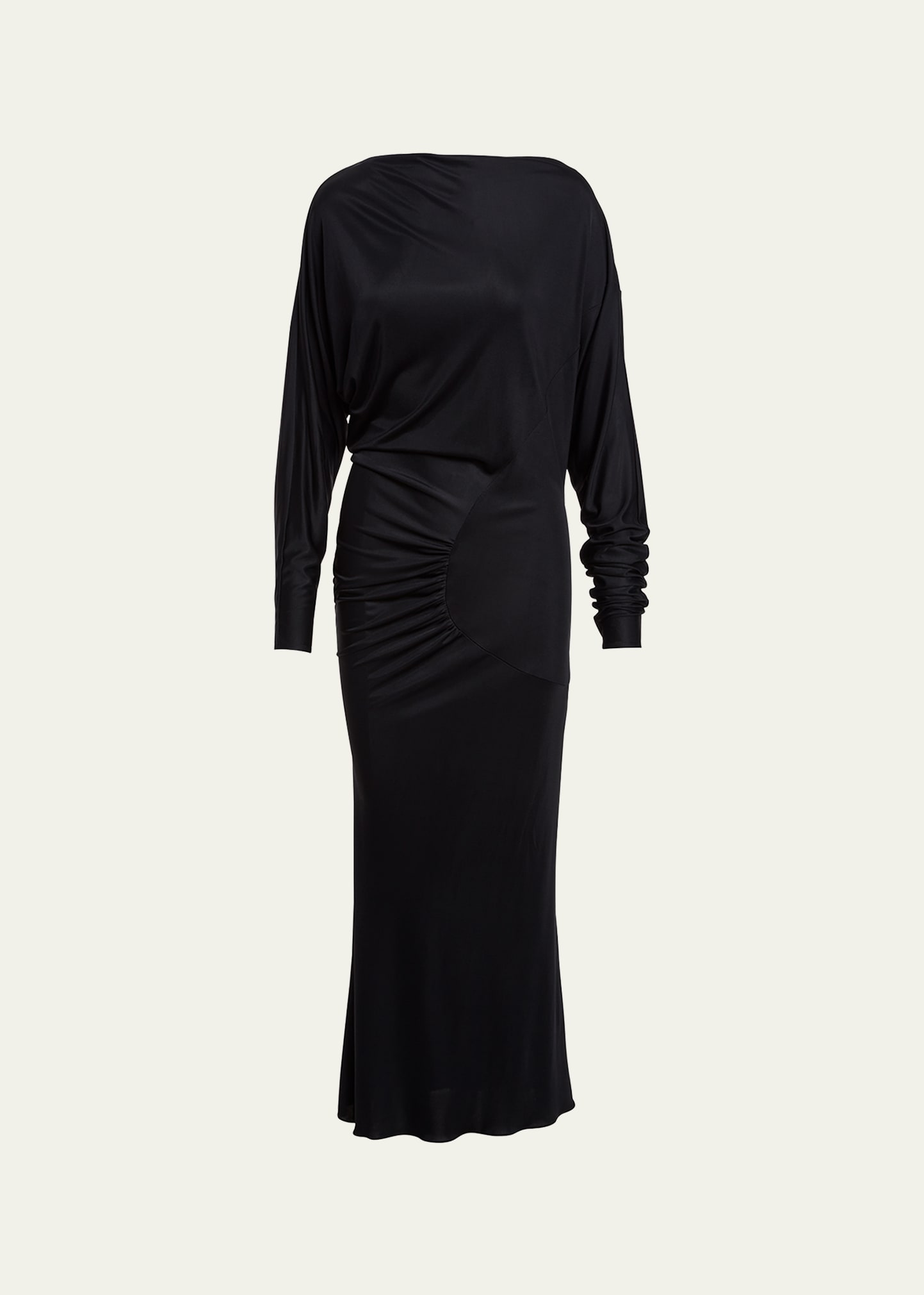 Shop Khaite Oron Long-sleeve Asymmetric Gathered Maxi Dress In Black