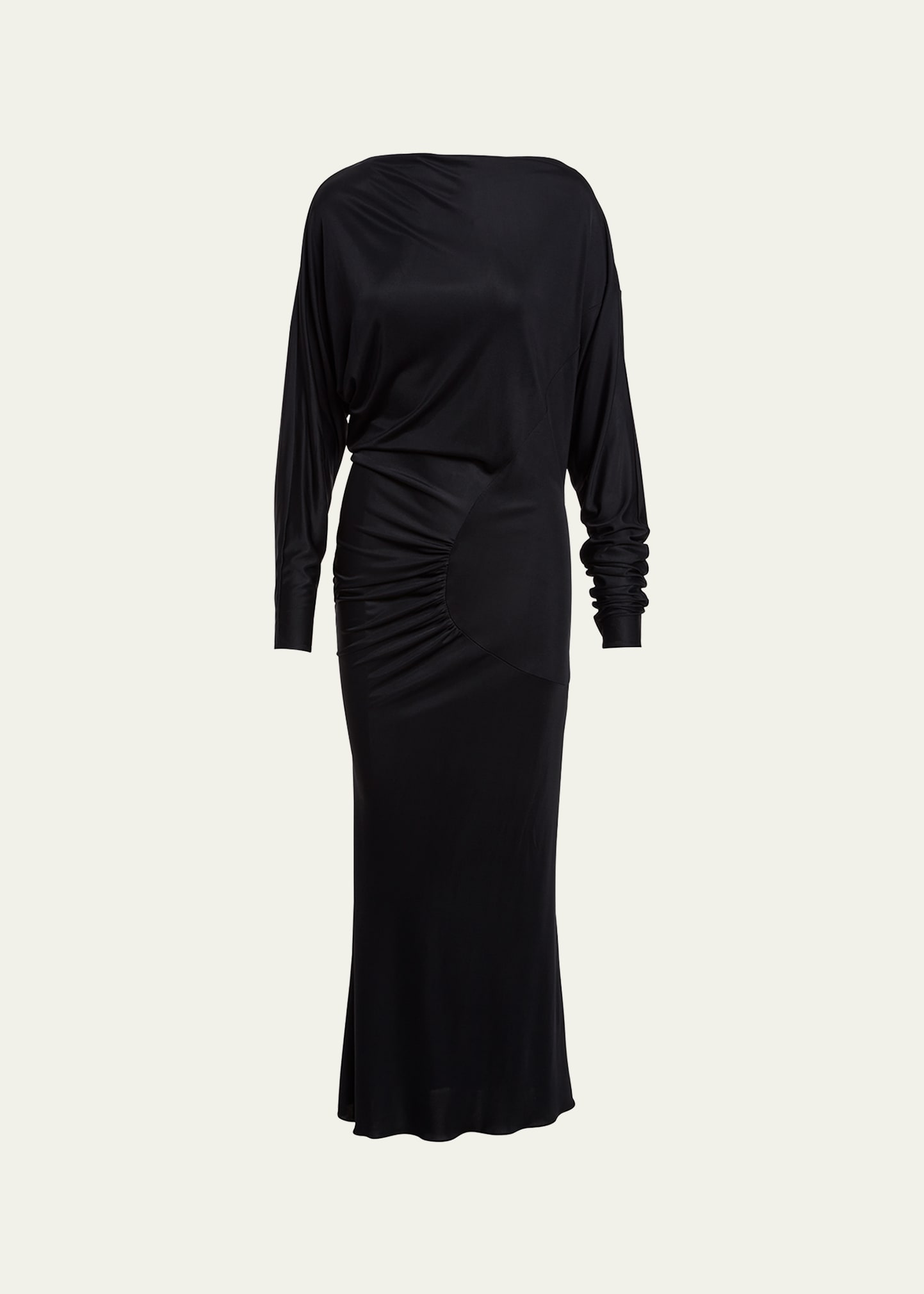 Khaite Oron Long-sleeve Asymmetric Gathered Maxi Dress In Black