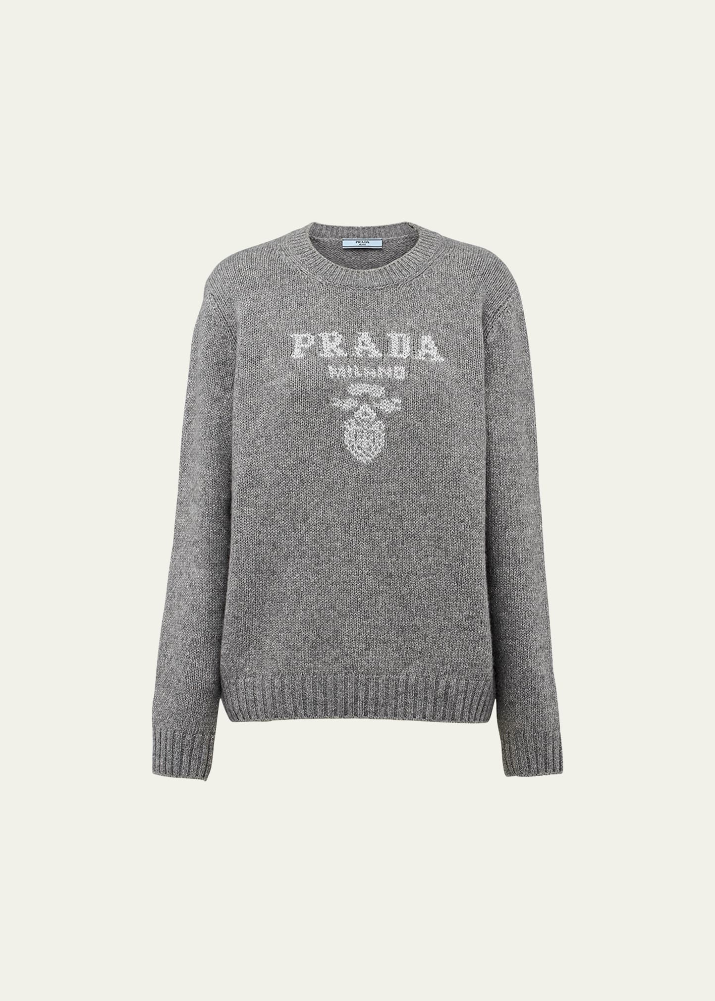 Prada Logo Jacquard Turtleneck Cashmere Wool Blend Sweater In F0d1p Grigio Arge