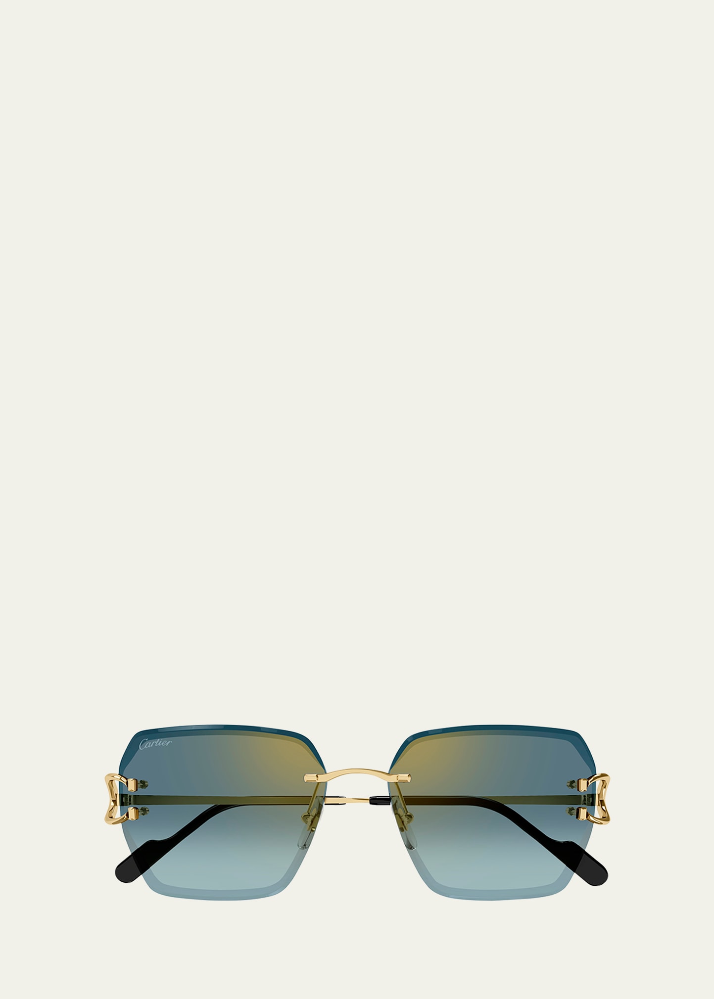 Shop Cartier Rimless Metal Butterfly Sunglasses In Smooth Golden Fin