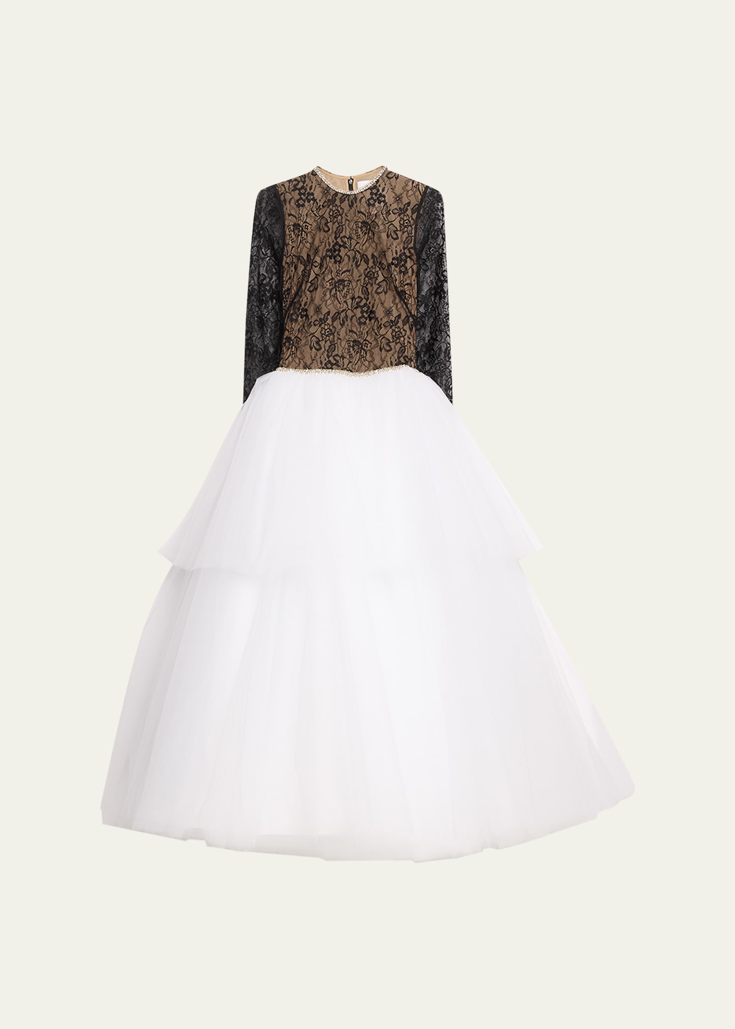 Atelier Prabal Gurung Gabriella Mixed-media Lace Tulle Gown In Blackwhite