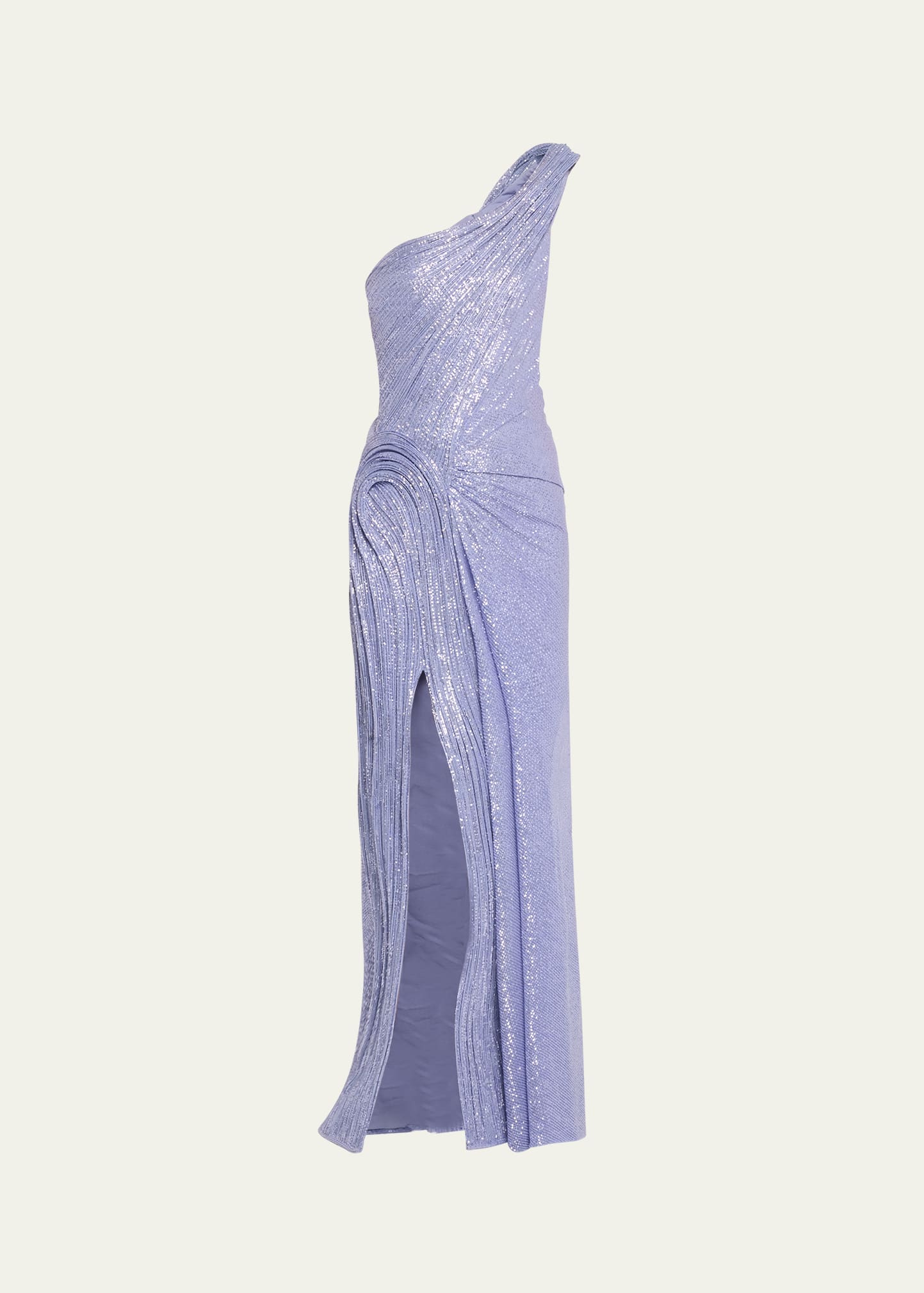 Shop Gaurav Gupta One-shoulder Sequined Sculpted Gown In Amethyst