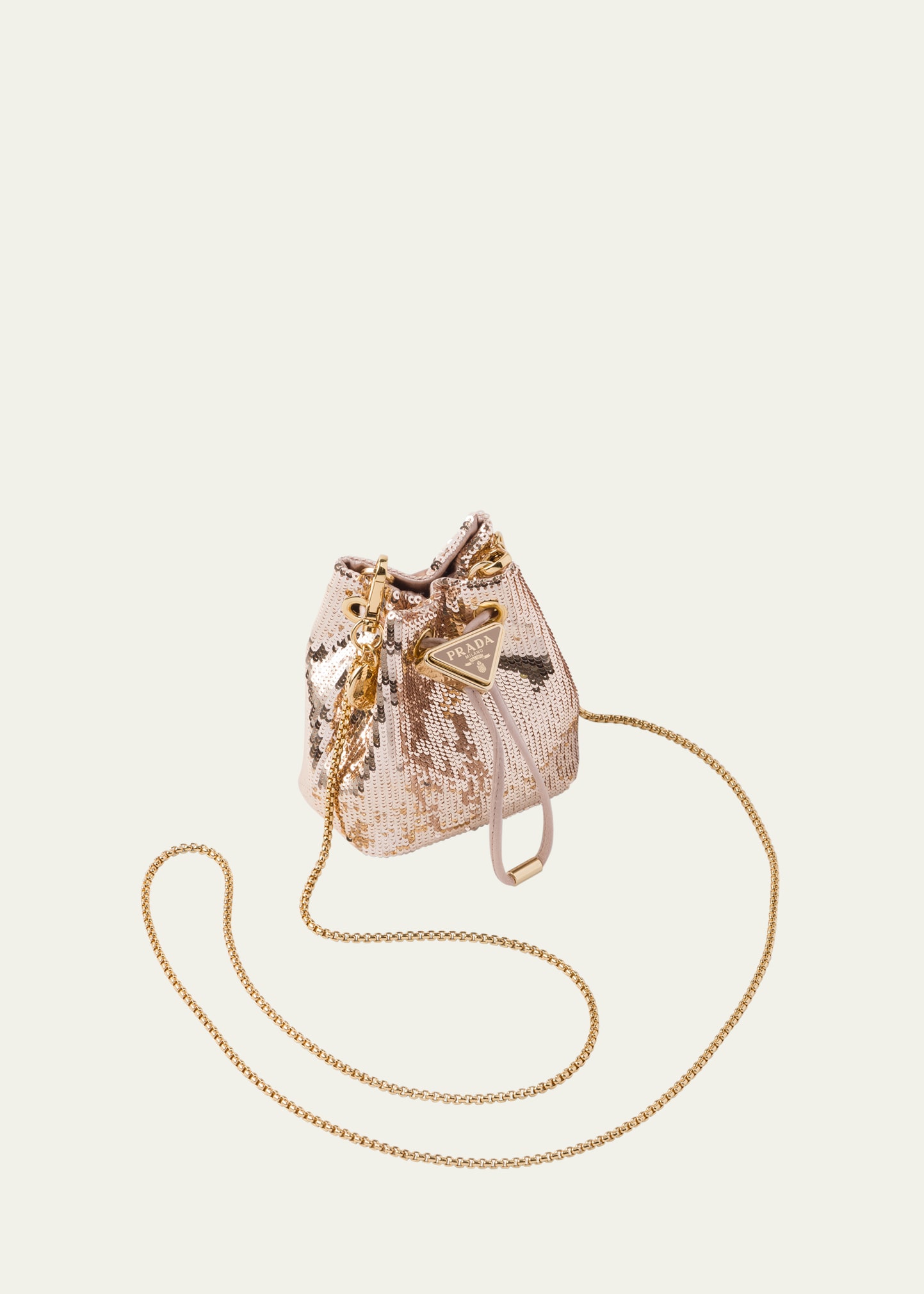 Prada Mini Sequin Drawstring Bucket Bag In F0770 Cammeo