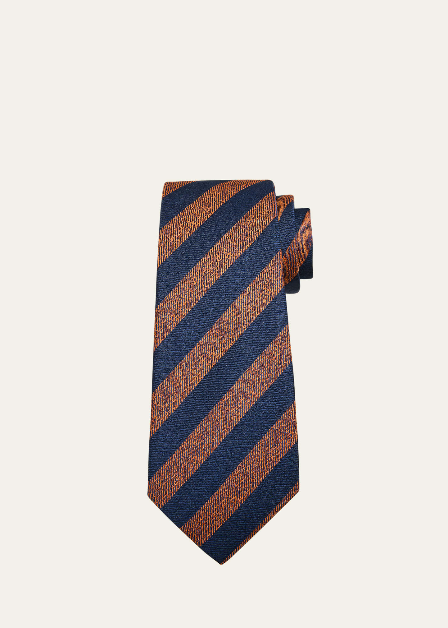 Kiton Men's Silk-linen Stripe Herringbone Tie In Orng Mult