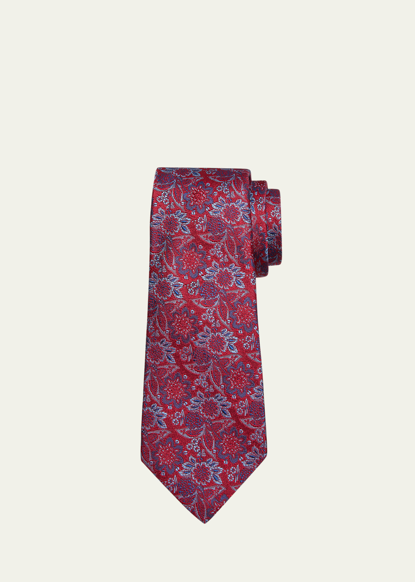 Kiton Men's Silk Floral Jacquard Tie In Red Mult