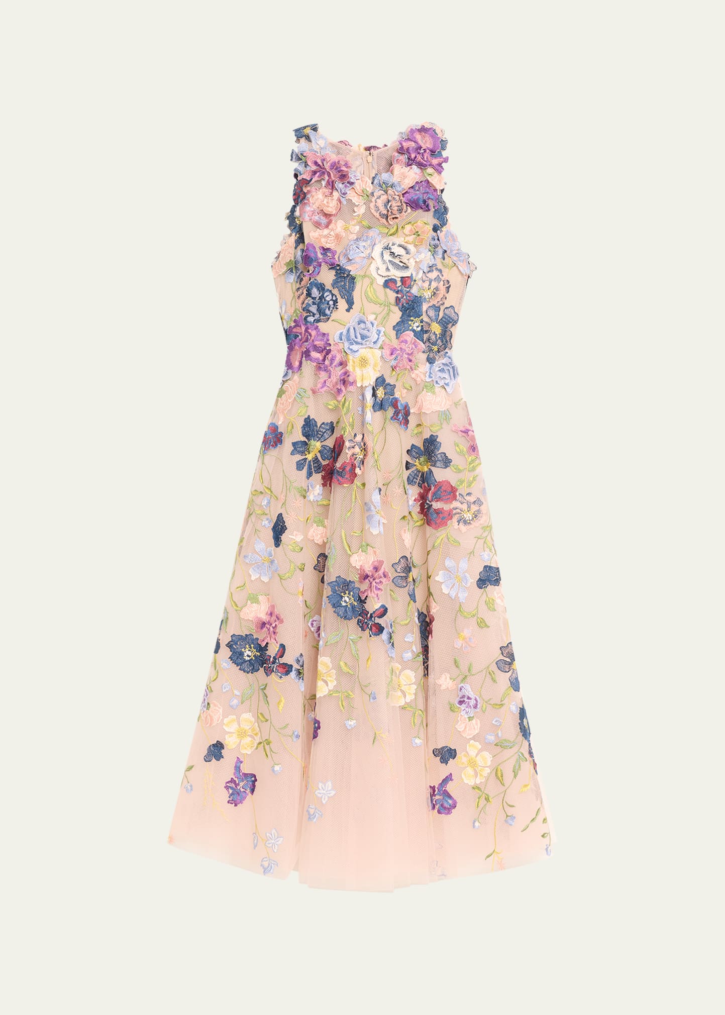 Multicolor Floral Embroidered Cocktail Dress with 3D Flower Accents