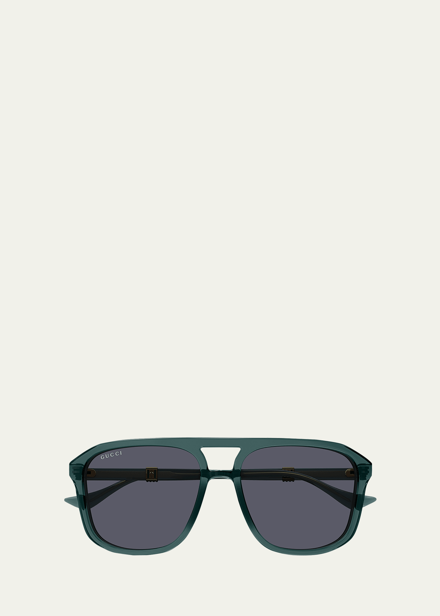 Shop Gucci Men's Double-bridge Acetate Aviator Sunglasses In Shiny Transparent