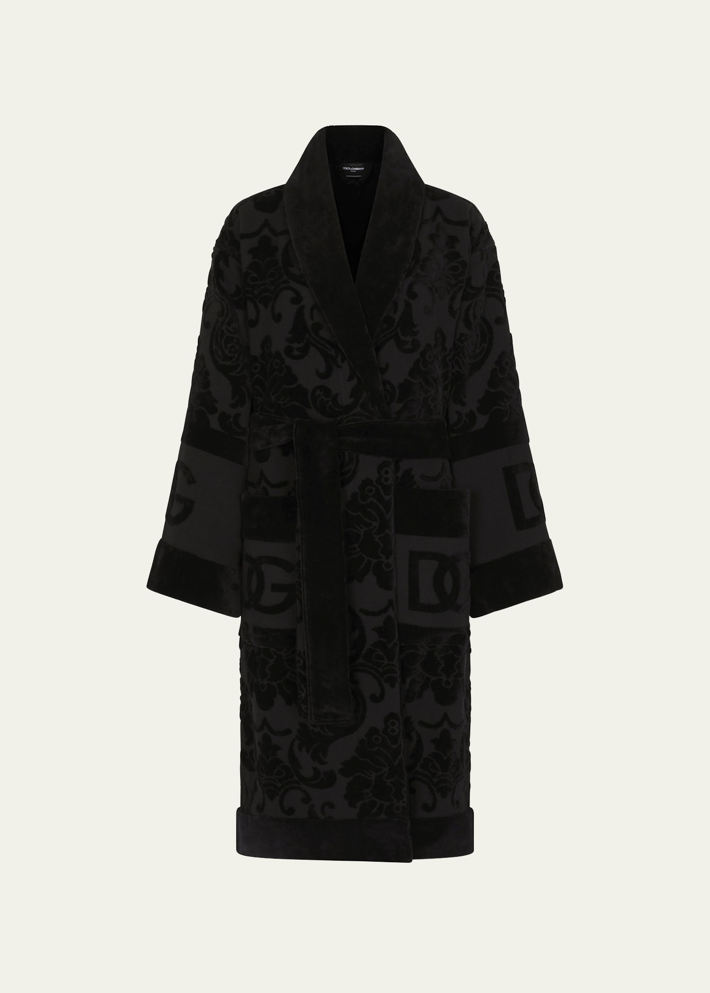 Dolce & Gabbana Dg Logo Jacquard Bathrobe In Black