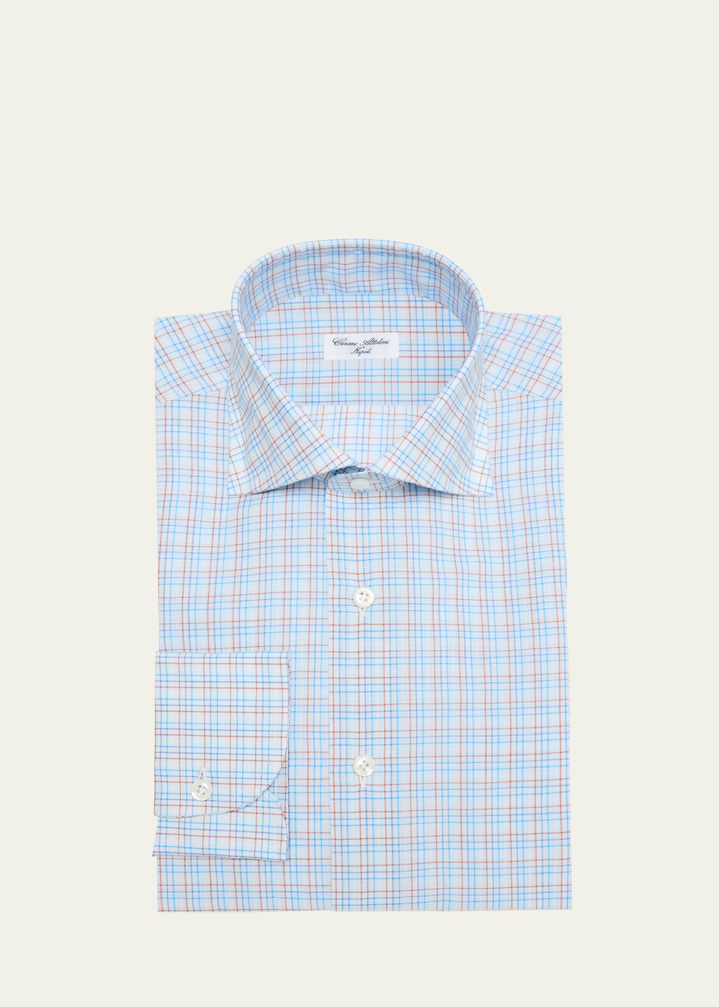 Shop Cesare Attolini Men's Cotton-linen Check Sport Shirt In 004-blue